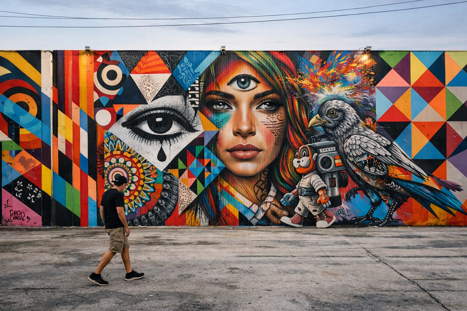 Vibrant street art mural at Wynwood Walls, one of the premier Miami photography locations.