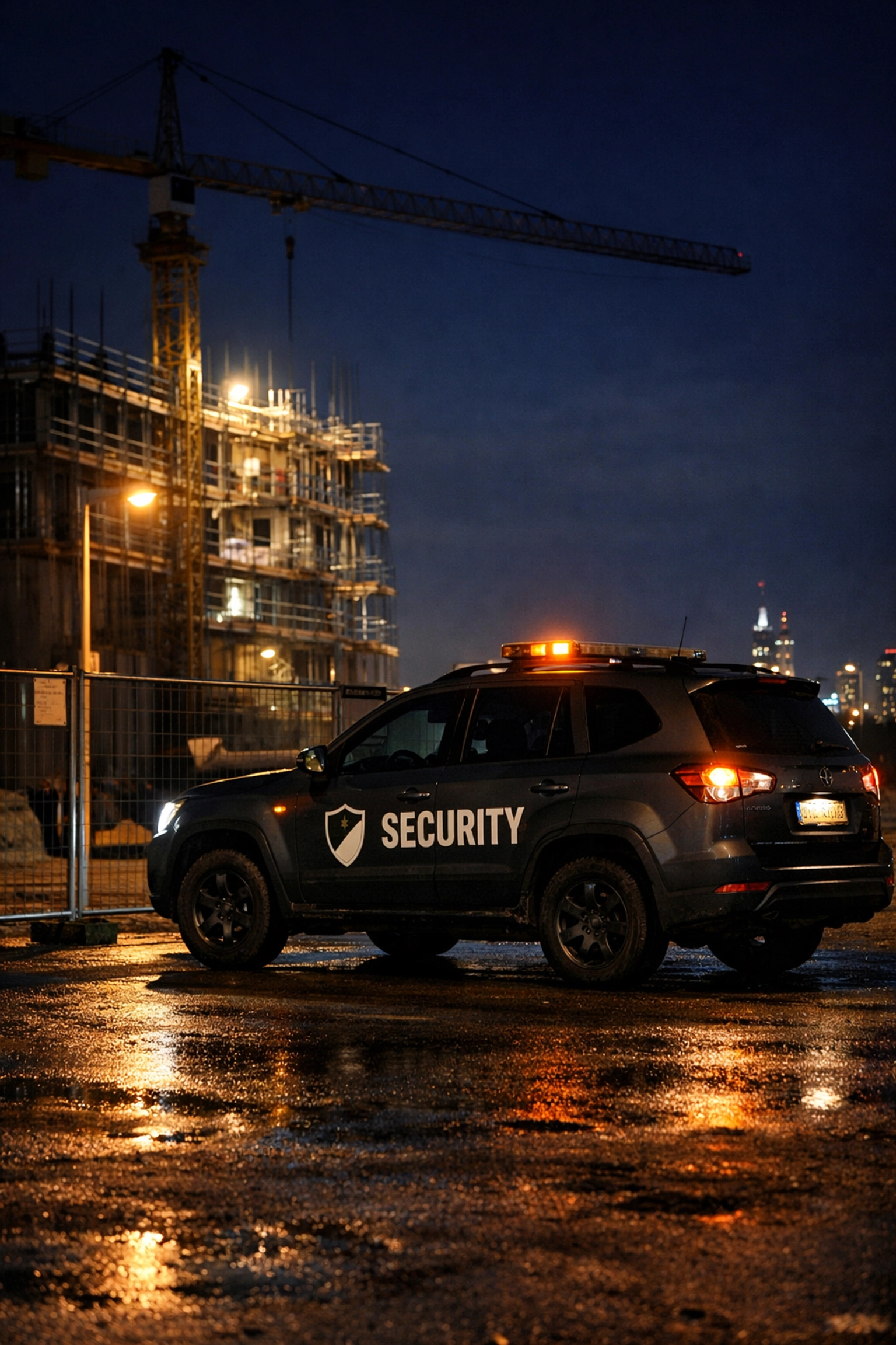 Baustellenbewachung Wien: VIPROTECT Sicherheitsdienst bei der nächtlichen Kontrolle einer Großbaustelle.