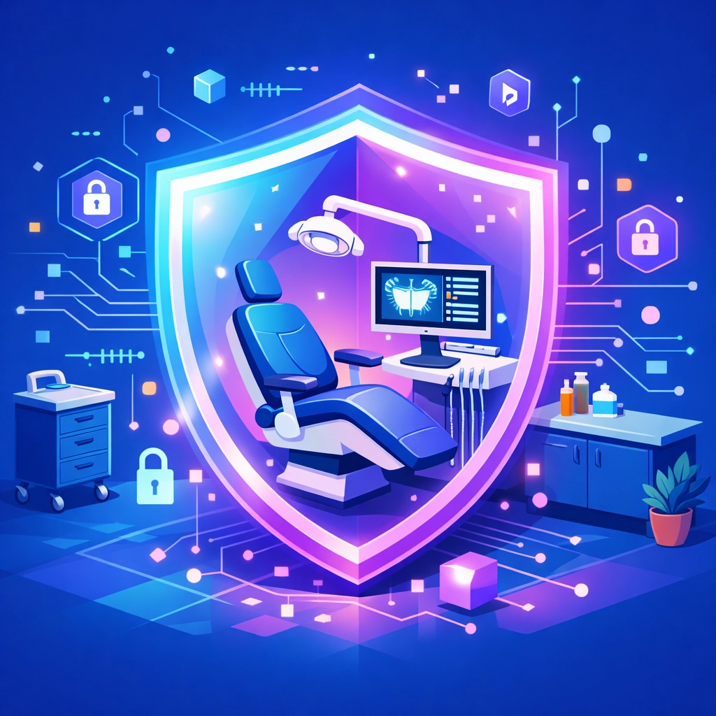 A secure dental operatory protected by HIPAA-compliant data encryption and specialized managed IT security services.