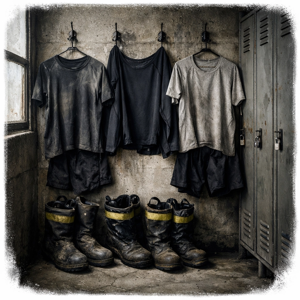 Tactical training gear hanging in first responder locker room
