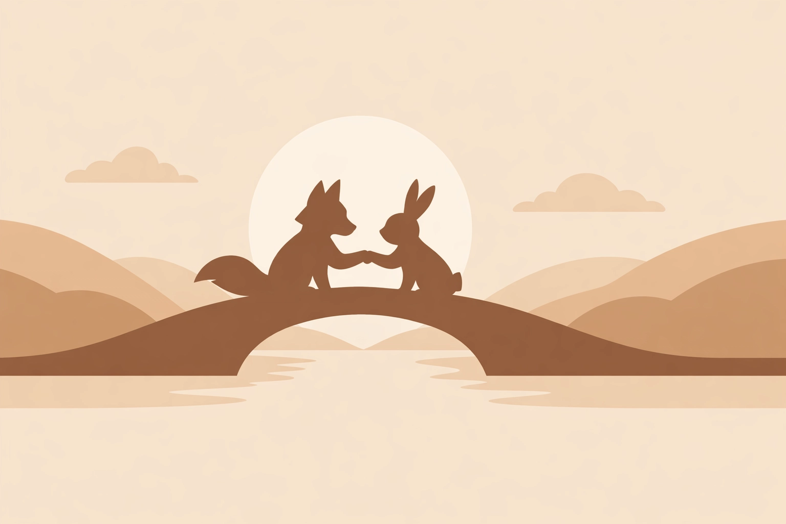 Minimalist vector illustration of reconciliation across a bridge