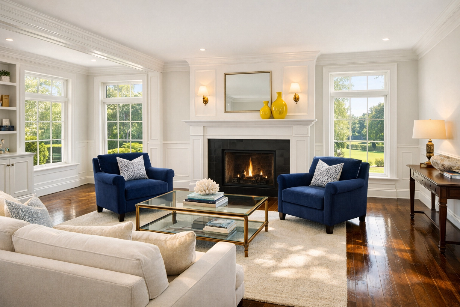 Clean, staged colonial living room in Harvard MA, prepared by professional estate cleaning services.