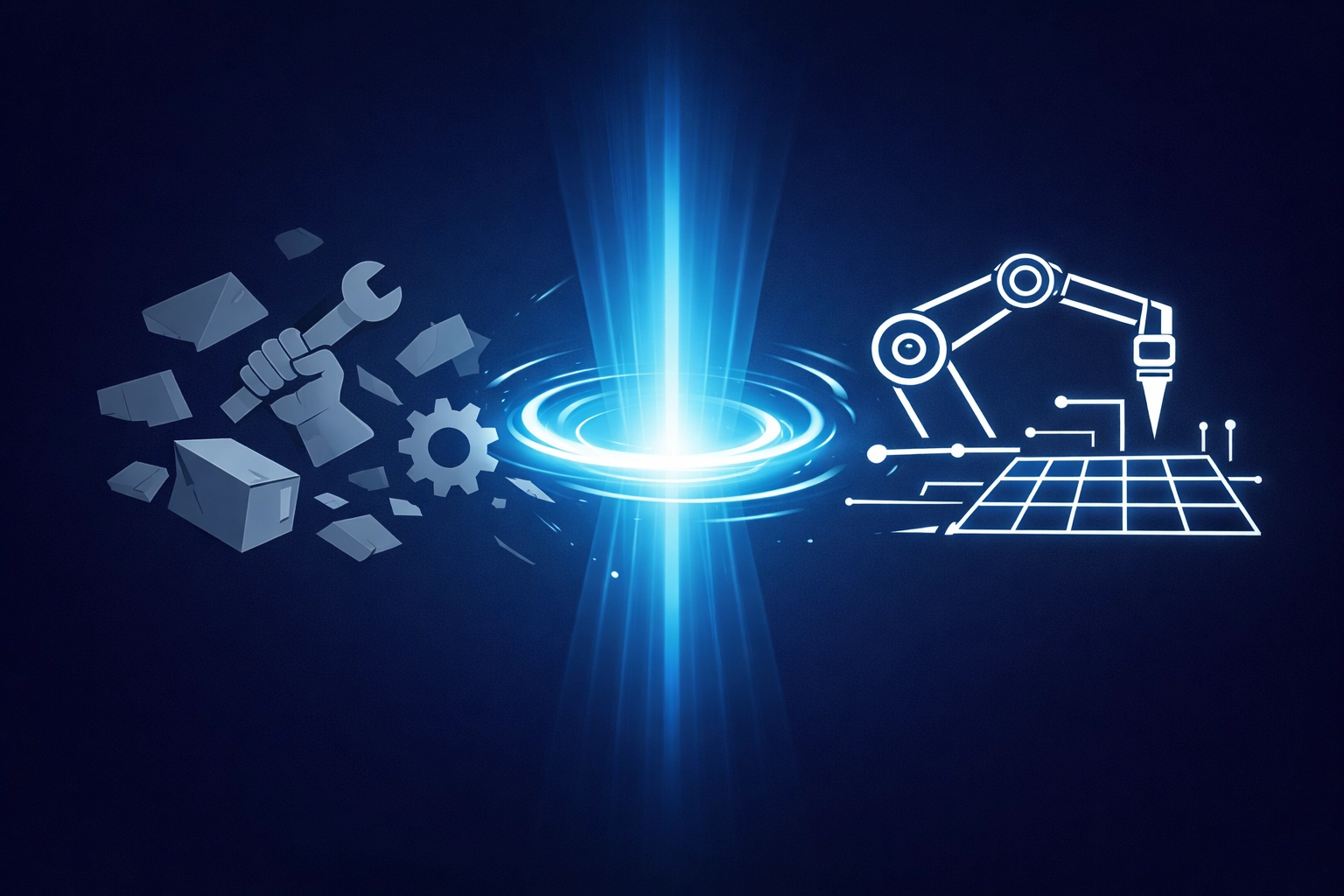 A visualization of manual business tasks being streamlined into an automated digital workflow.