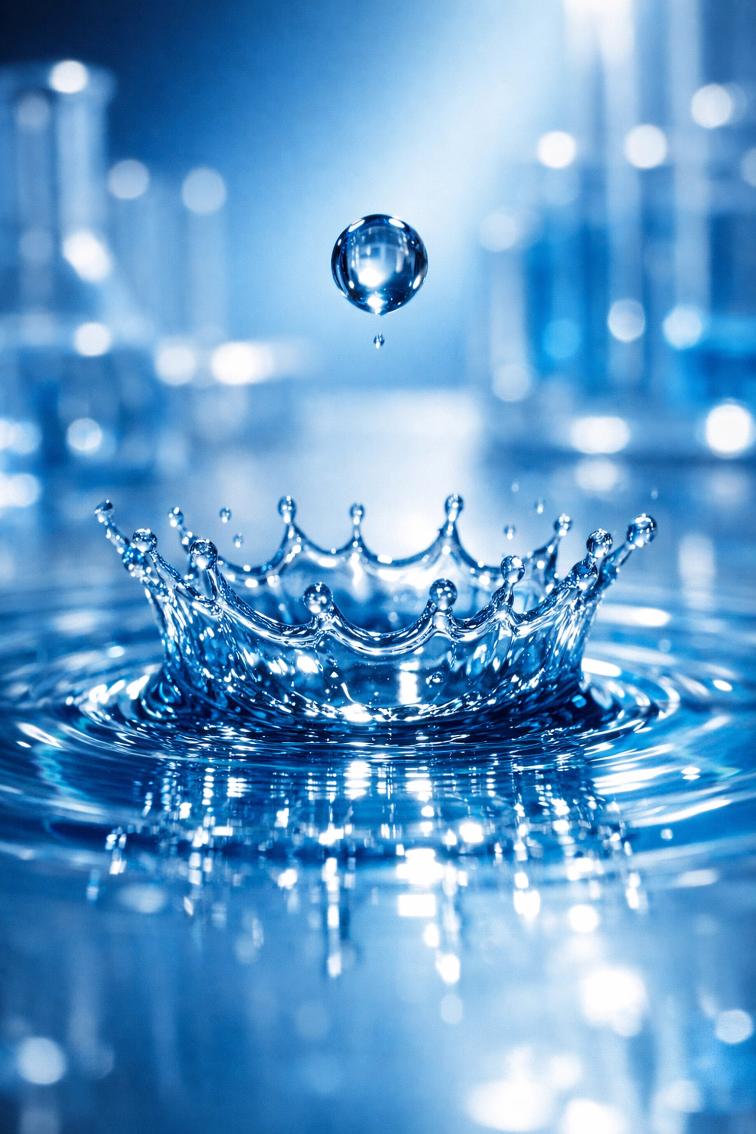 Macro view of a sterile liquid drop representing 99 percent purity and rigorous peptide quality standards.