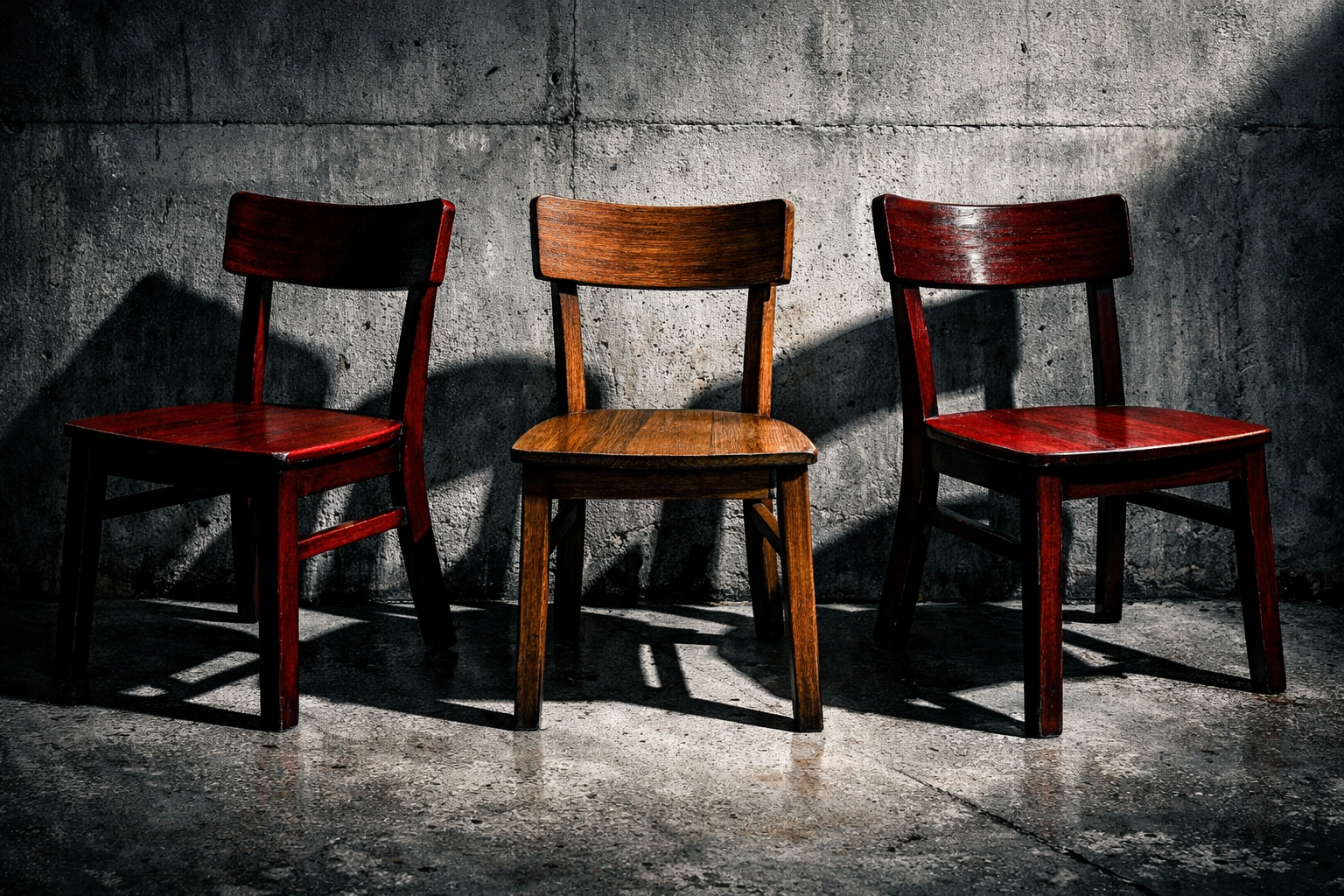 Three chairs representing Conservative MPs Jeneroux, d'Entremont, and Ma who crossed floor to Liberals