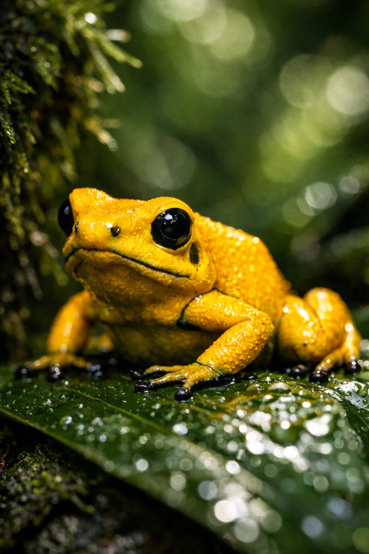 Endangered golden poison frog in Colombian Pacific rainforest conservation site