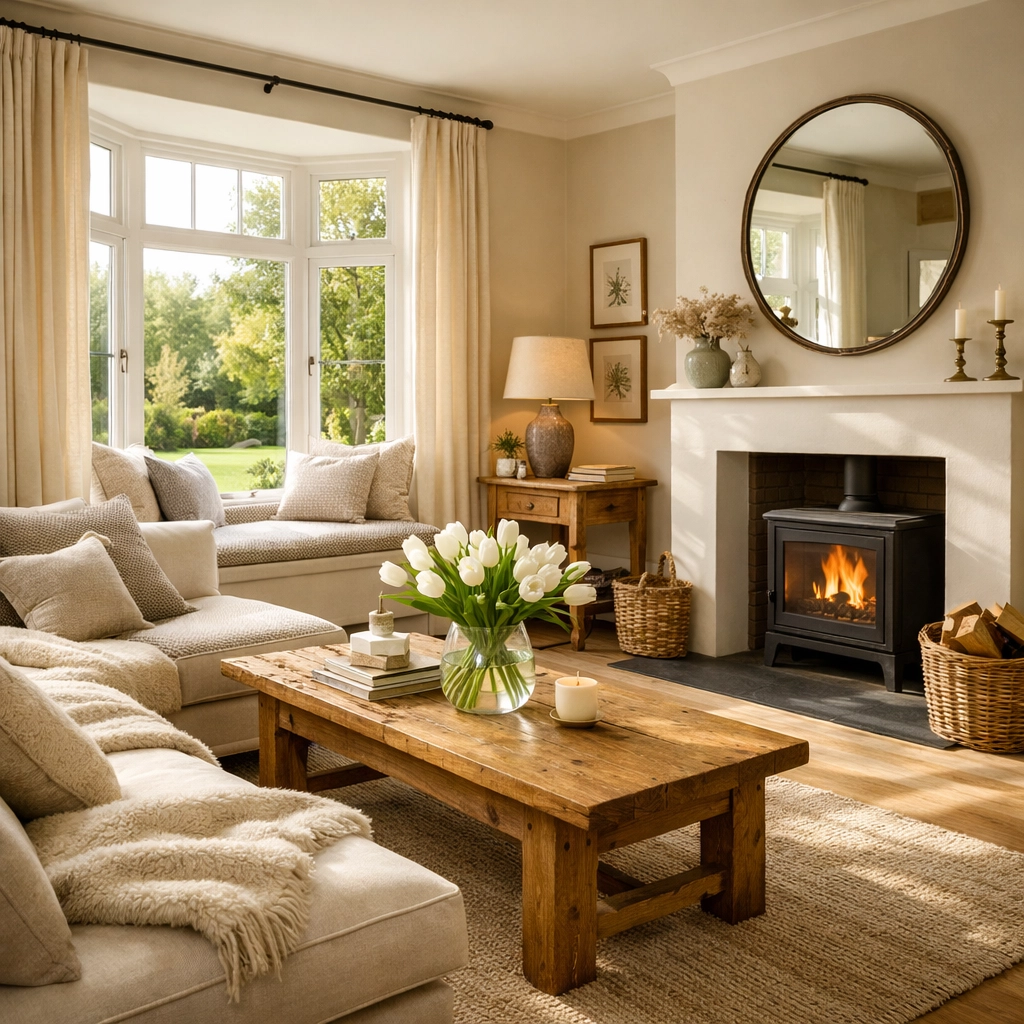 A bright, beautifully staged living room in a South Gloucestershire home ready for sale.