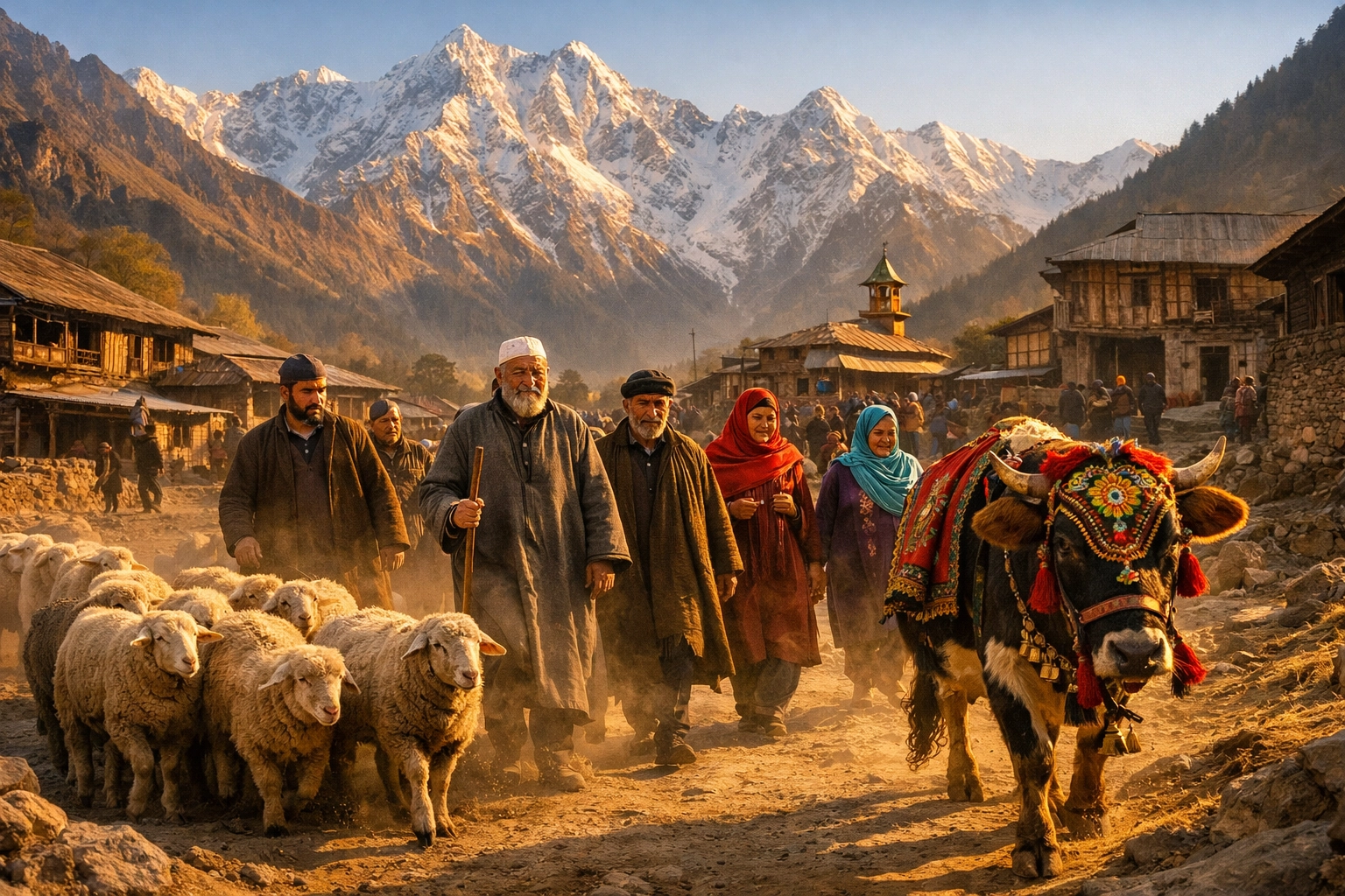 Kashmiri villagers lead livestock to donation centers during the ₹600 crore fundraising campaign.