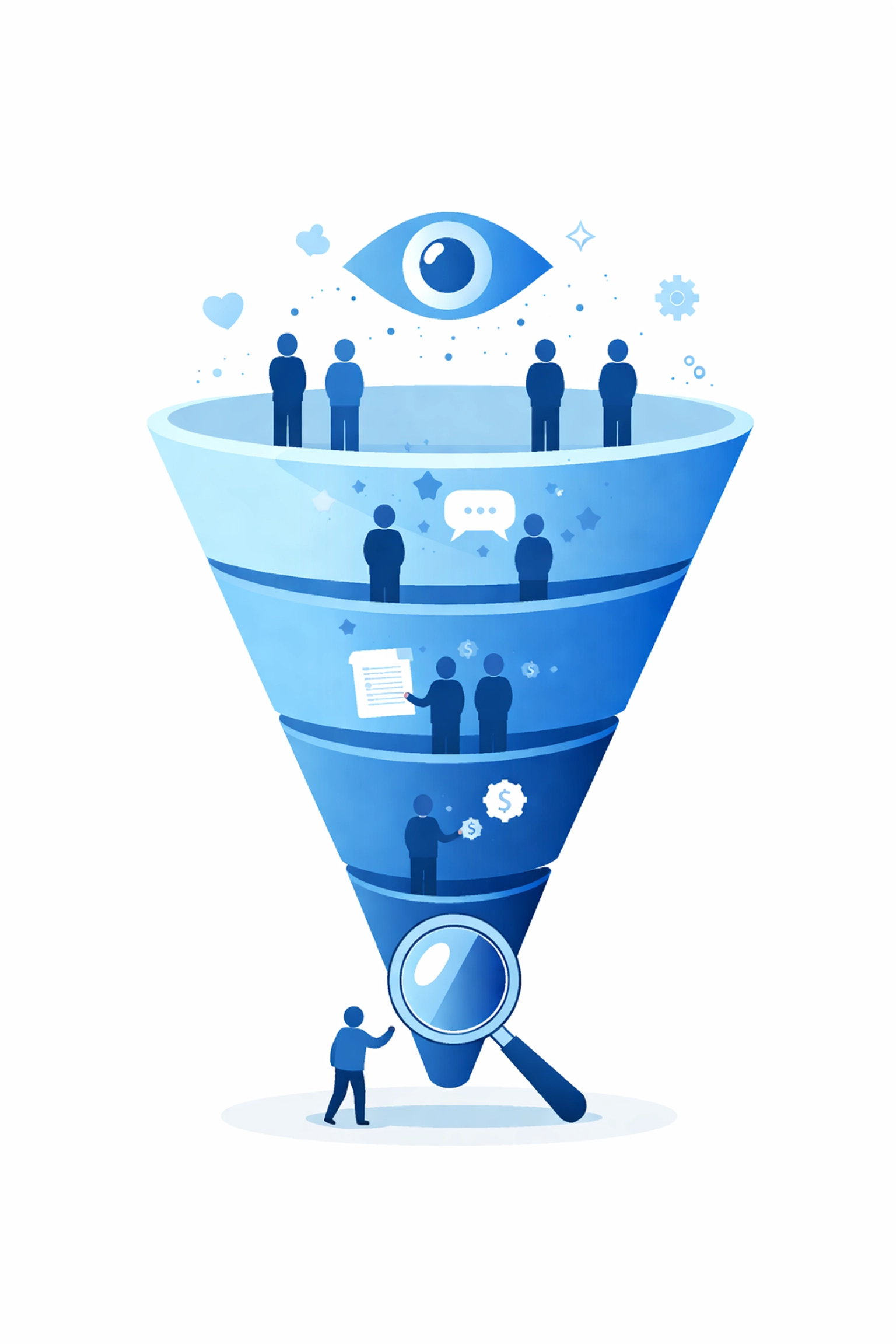 Sales funnel diagram with user icons, highlighting the difference in user intent between search and display ads