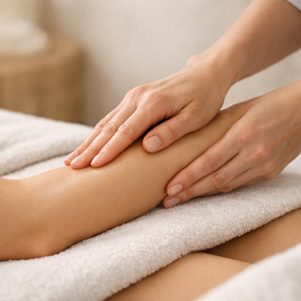Professional lymphatic drainage massage technique on a client's arm to encourage natural fluid movement.