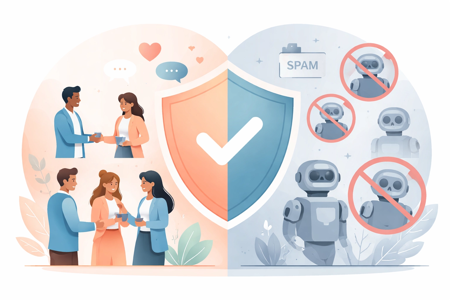 Illustration d'un bouclier protégeant l'engagement authentique LinkedIn contre les robots et le spam en 2026