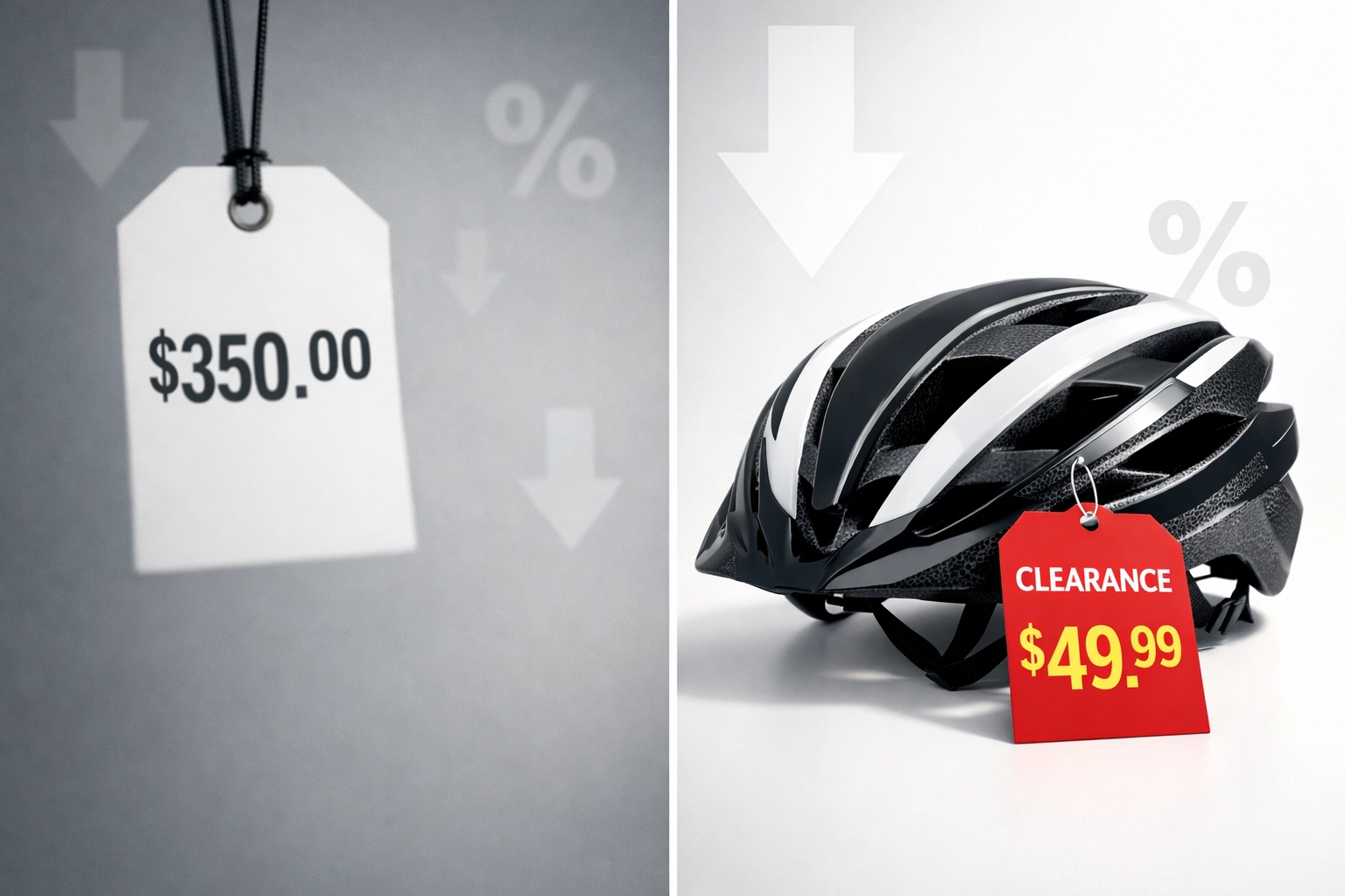 Cycling helmet clearance comparison showing retail versus discounted prices