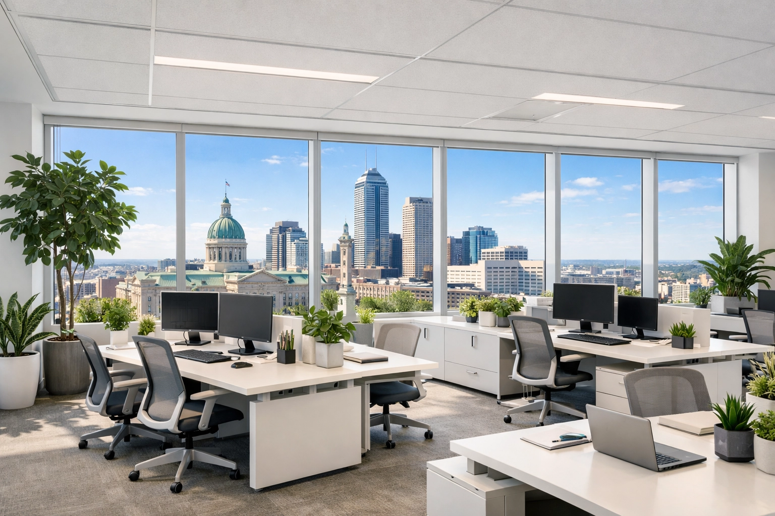 Modern Indianapolis office space showing professional facility maintenance results.