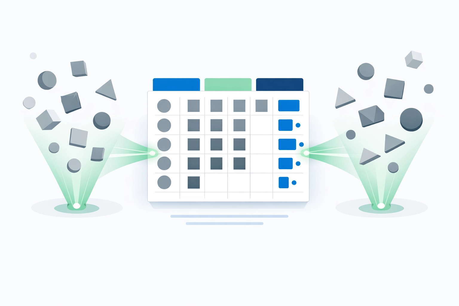 An organized digital grid representing entity classification and annotation in the AI storage phase.