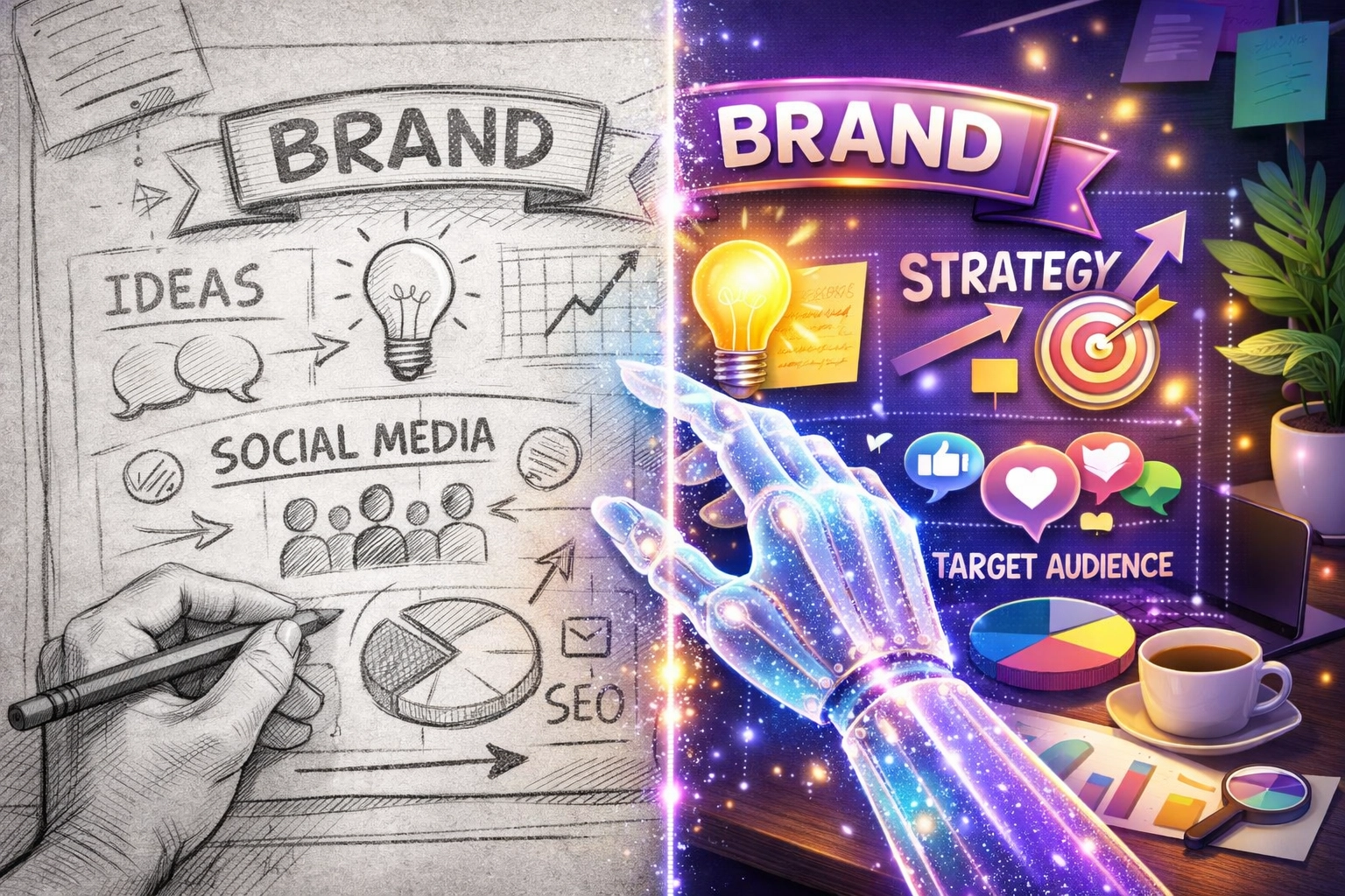 AI-powered design tool transforming a rough sketch into a professional email marketing campaign layout.