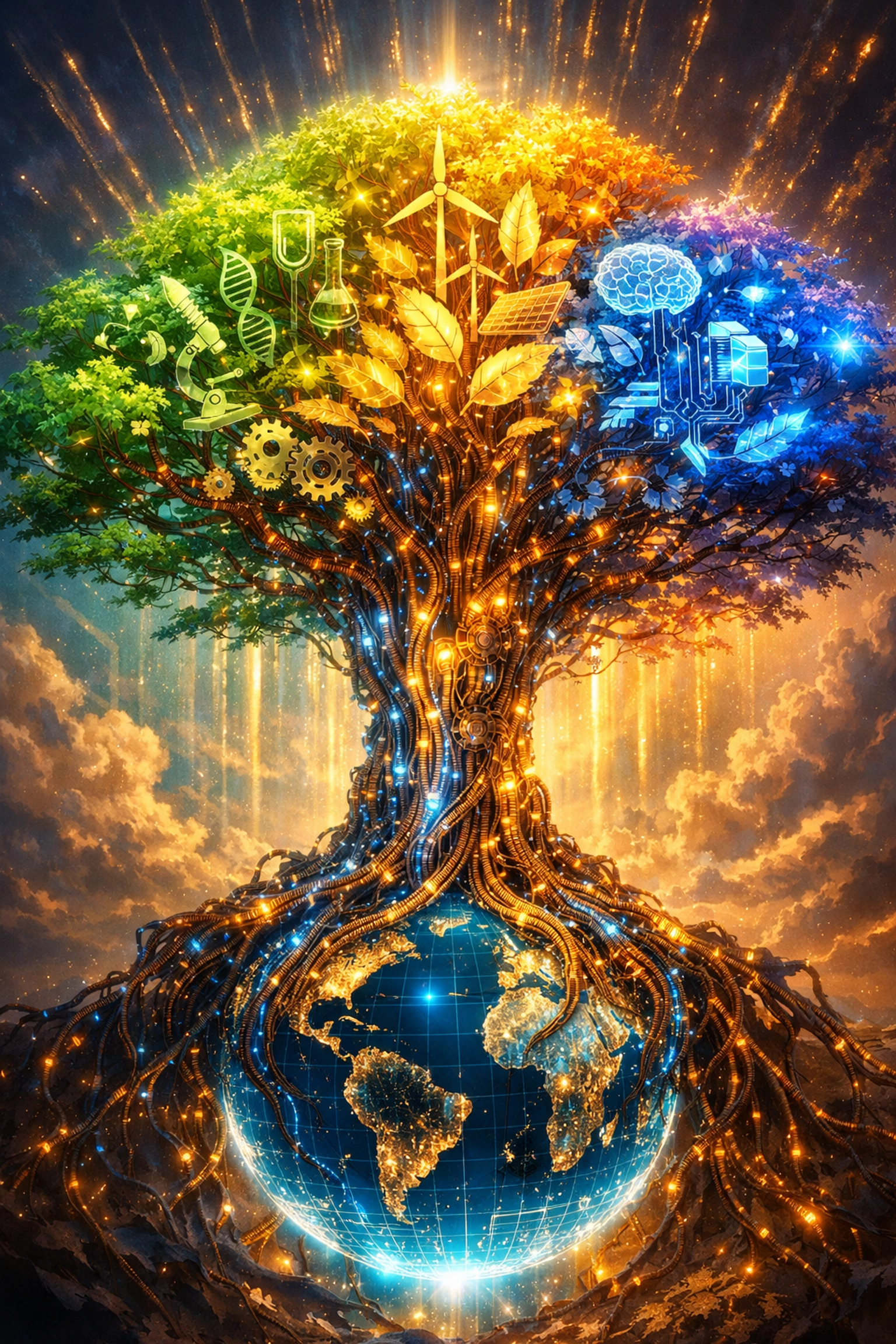 A digital tree symbolizing global stock market growth and the long-term power of index fund compounding.