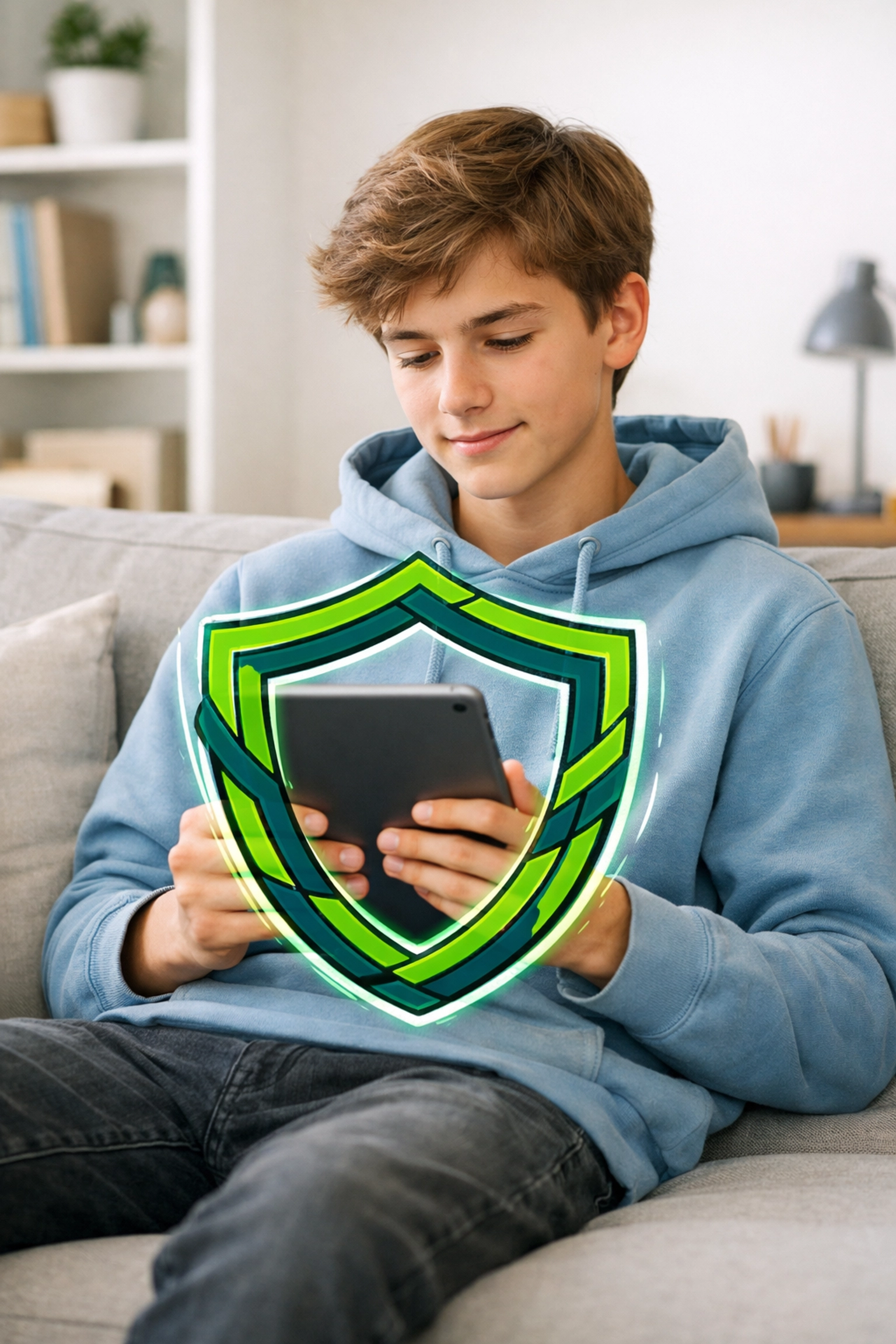 A teenager navigating technology with digital safety and biblical wisdom for modern online life.