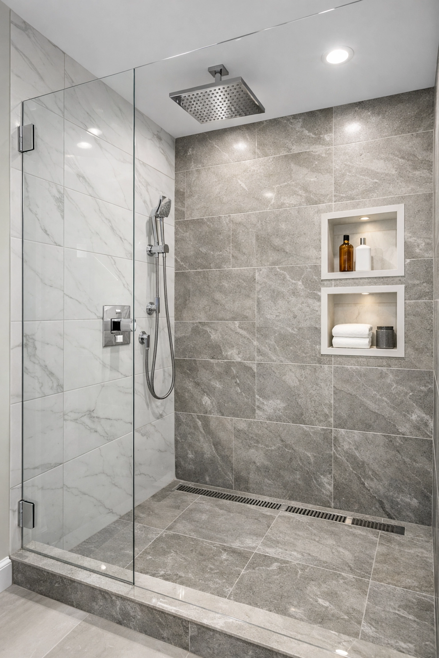 Walk-in shower conversion with frameless glass enclosure in Orlando bathroom remodel
