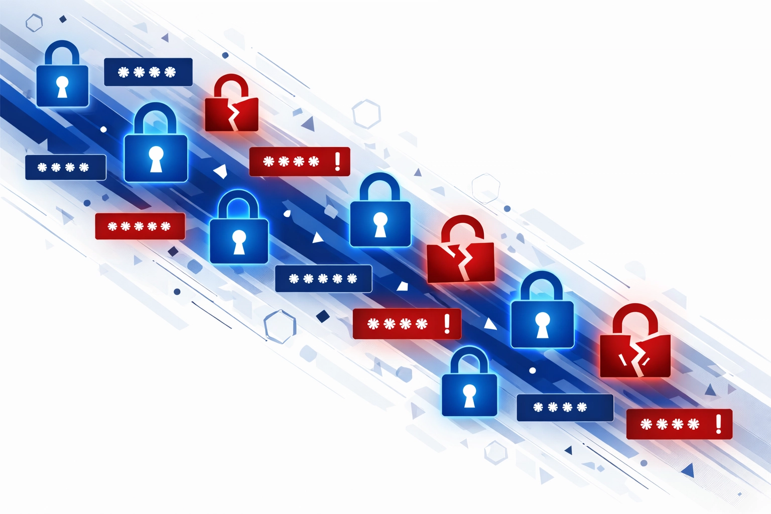 Strong password security vs weak passwords shown with secure and broken locks