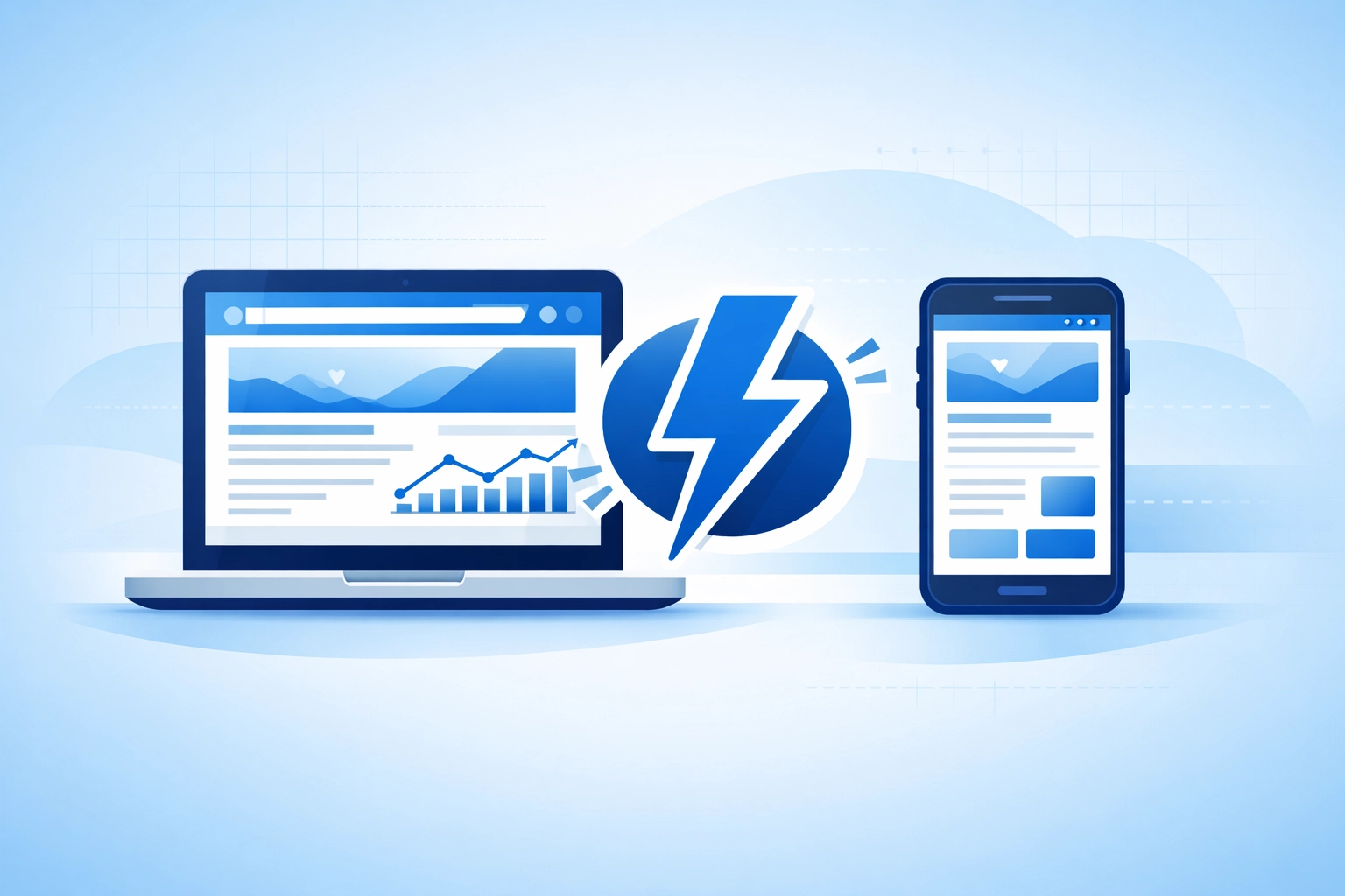 Laptop and mobile phone showing fast-loading, optimized web design for a better Google Discover experience.