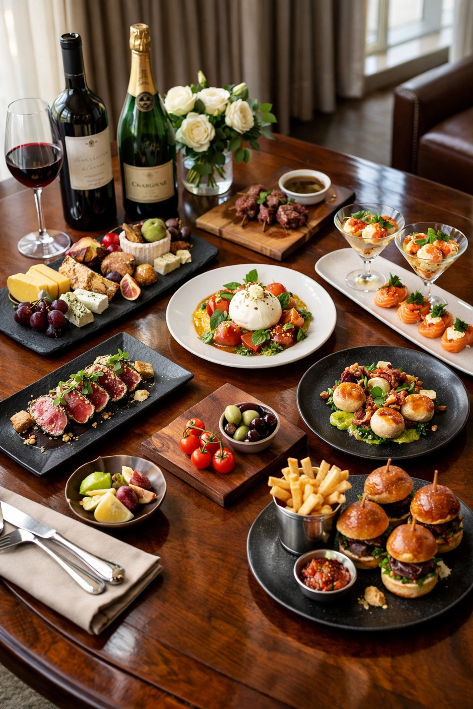 Gourmet catering and premium dining spread for Super Bowl corporate hospitality