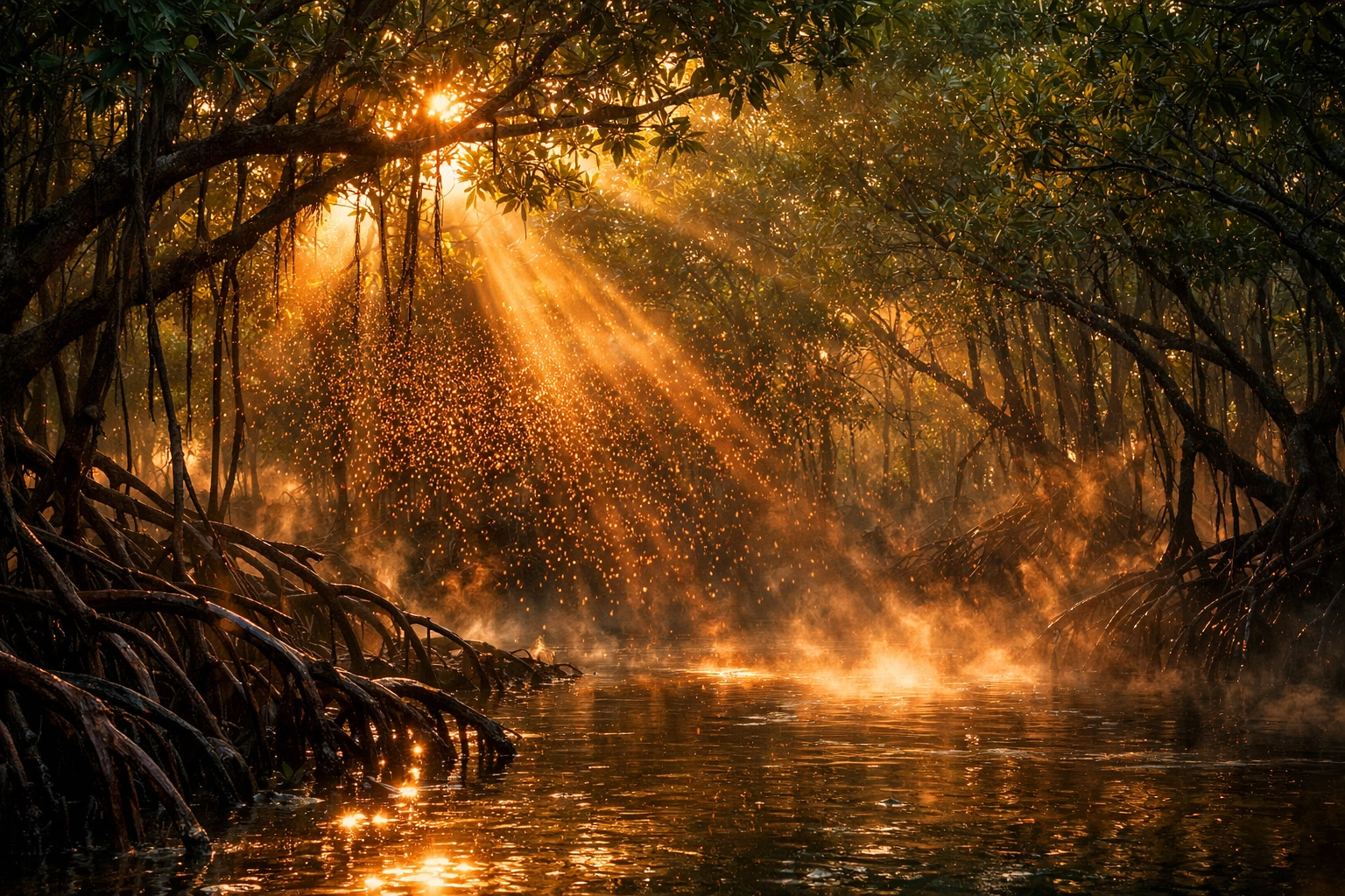 Sunlit Naples Florida mangroves where early season mosquitoes hatch in the subtropical climate.