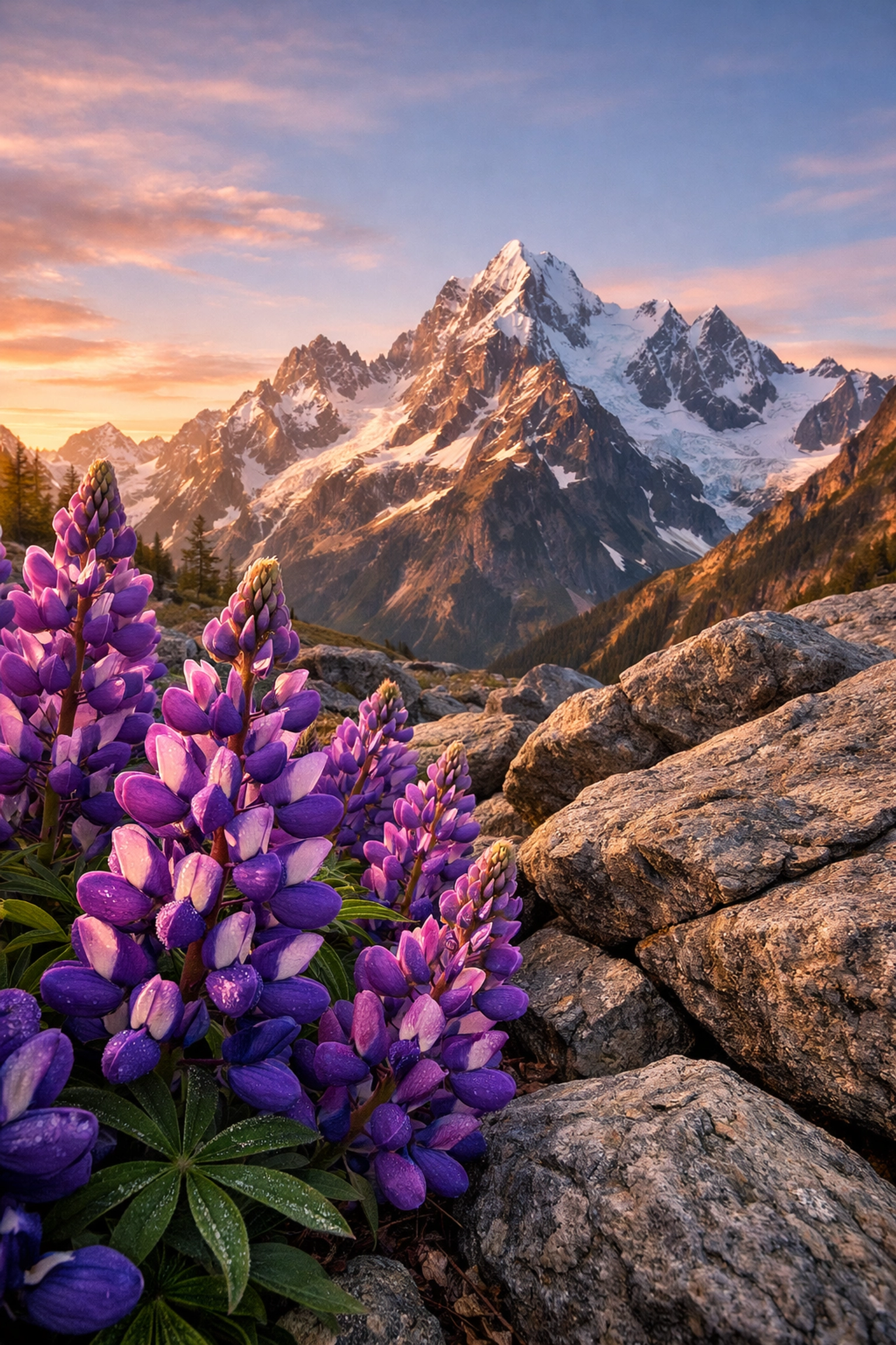 Foreground flowers and mountains illustrating how to fix wide-angle landscape photography mistakes.
