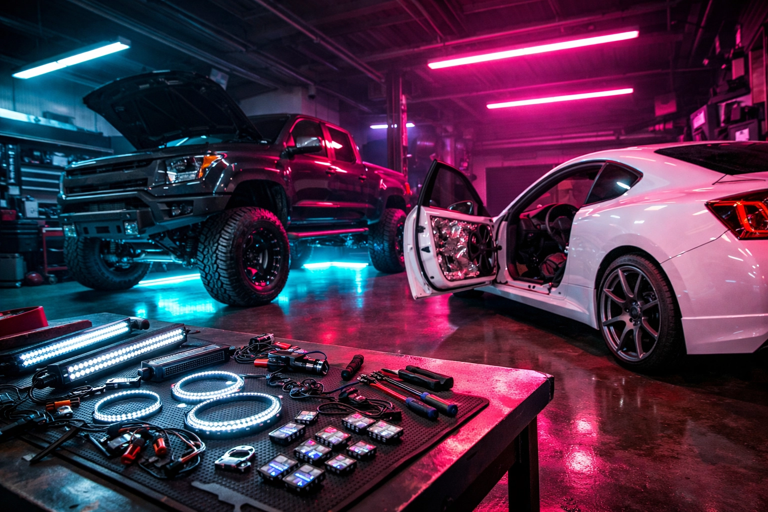 Ultimate Sounds shop in Chattanooga TN providing professional truck lighting, window tinting, and audio upgrades.