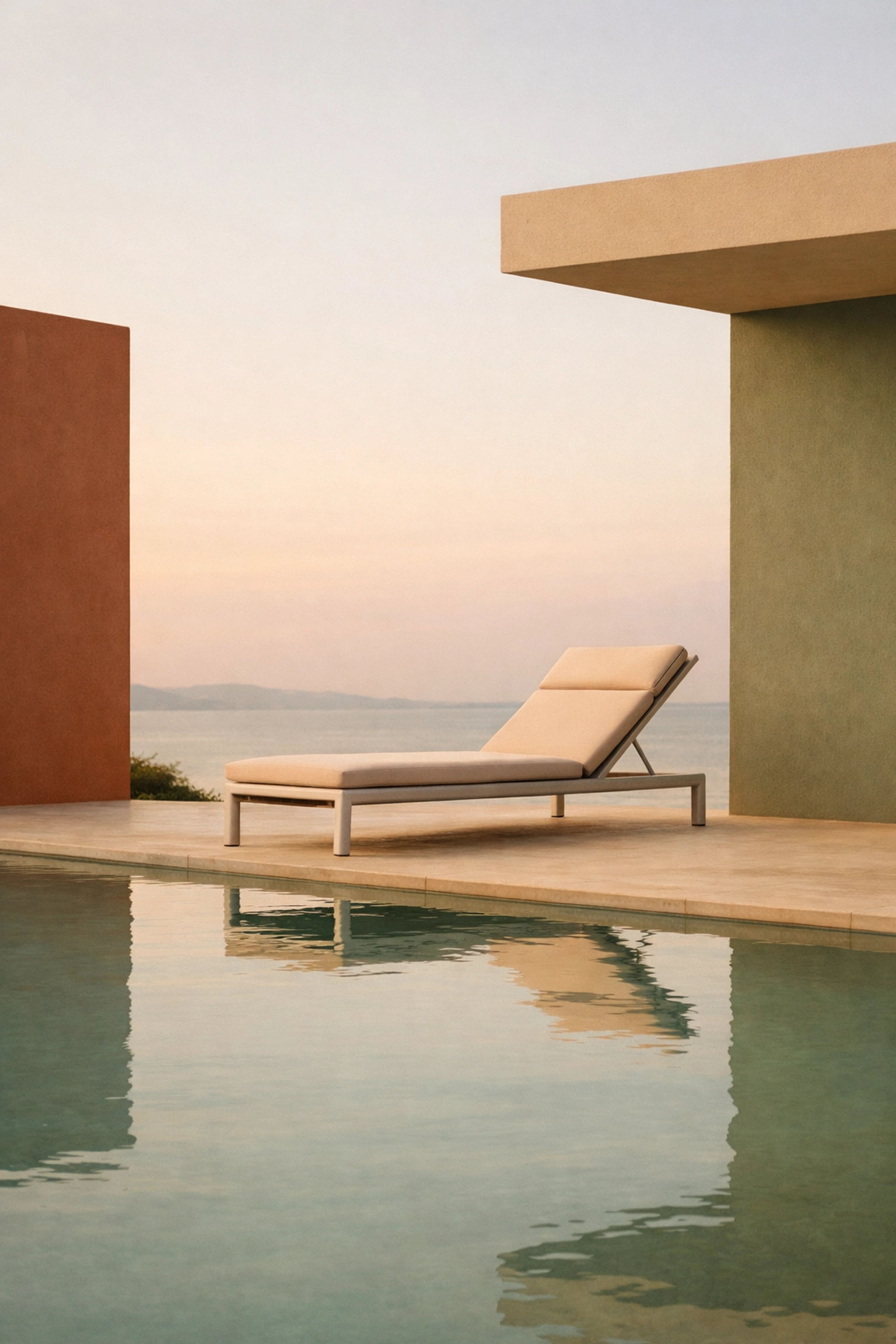 Peaceful luxury hotel poolside at dusk representing successful operational excellence for summer.