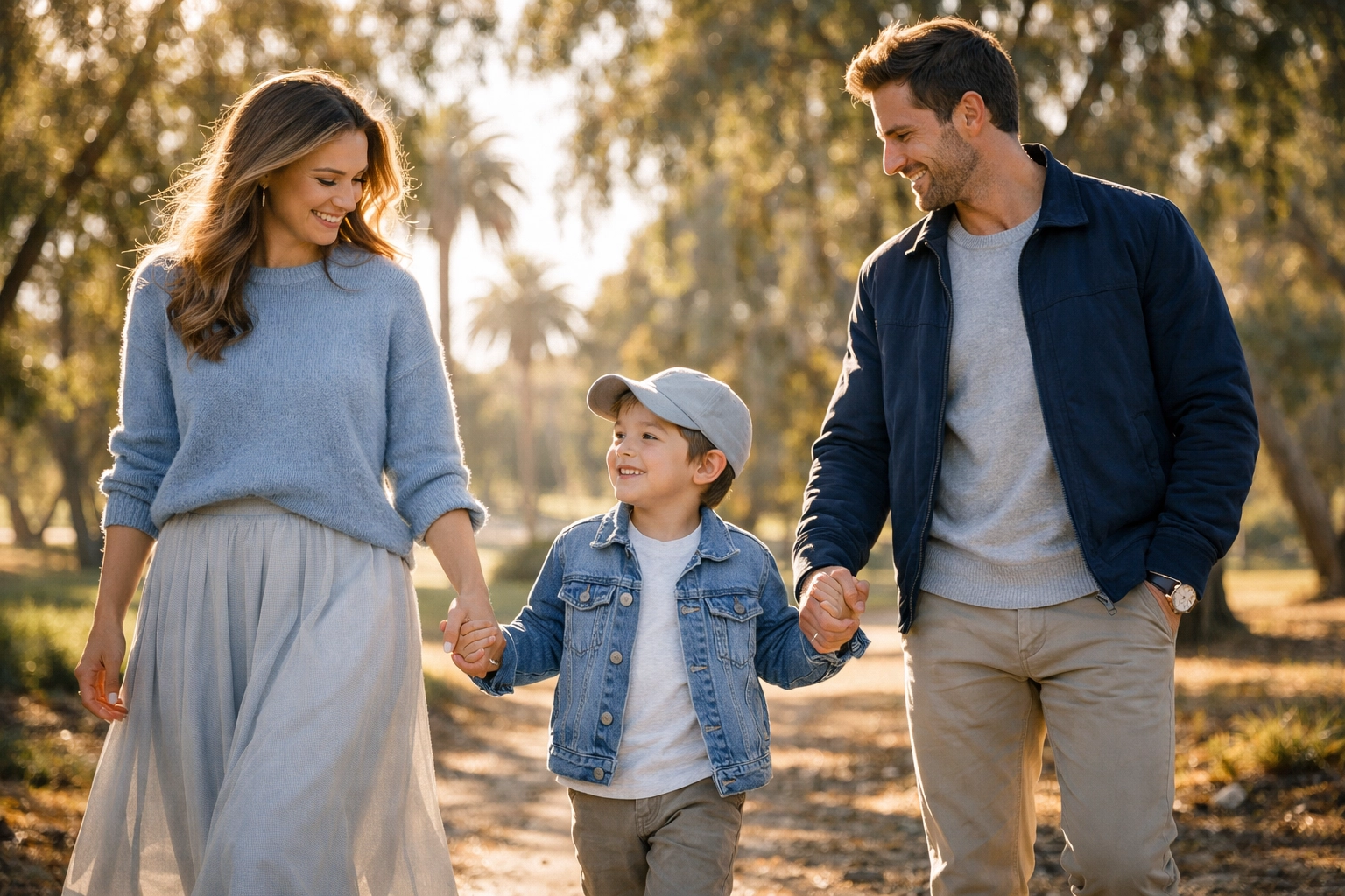 Young family in a sunny park, illustrating financial security through reliable life insurance protection.