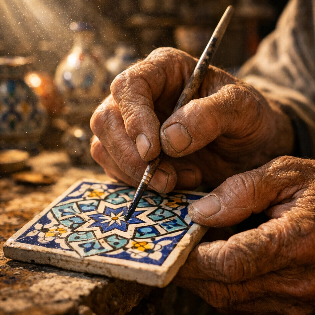 Artisan hands in Morocco capturing sensory details for a storytelling travel photography essay.