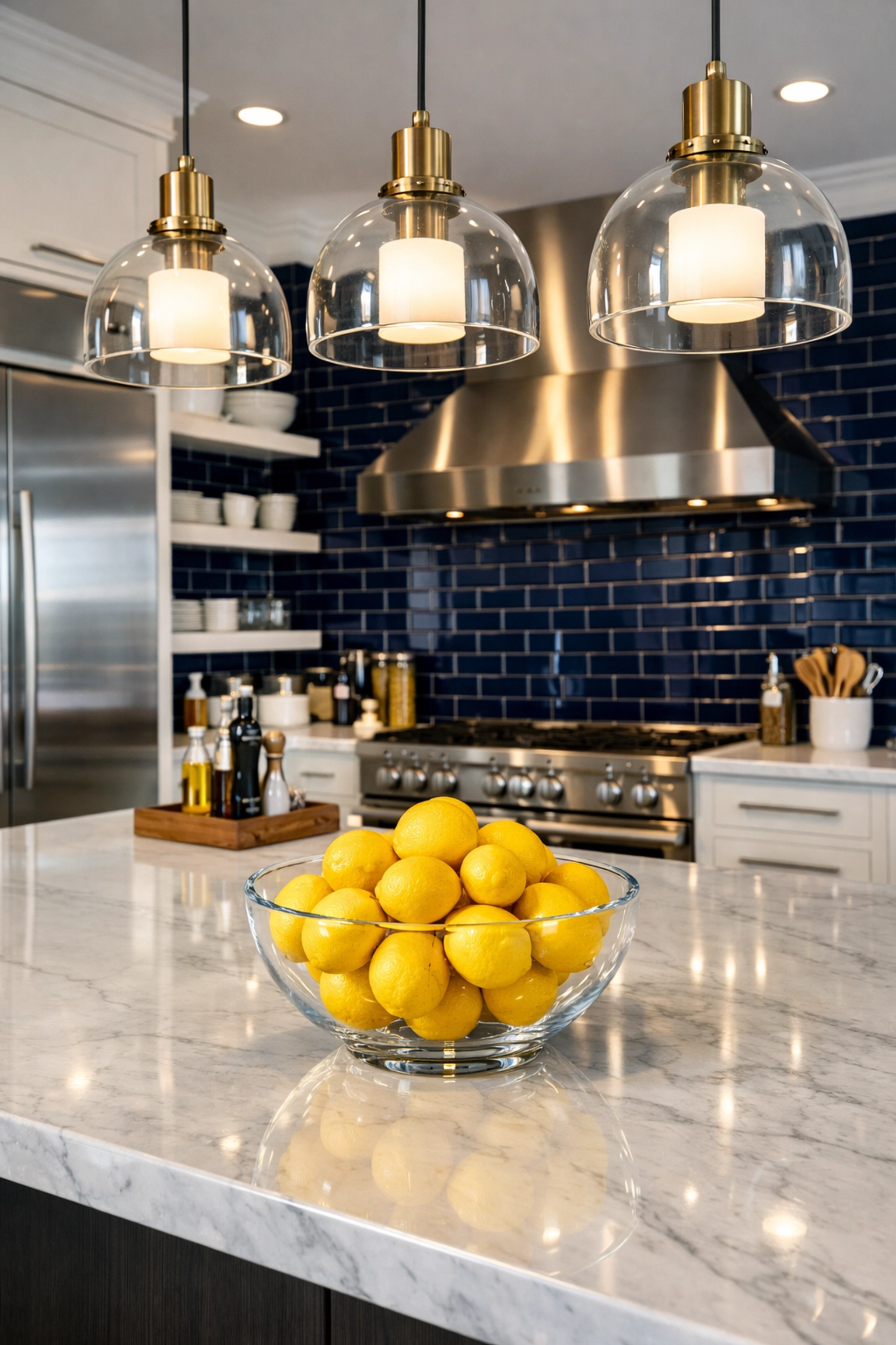 Spotless modern kitchen with polished marble counters from residential cleaning Massachusetts services.