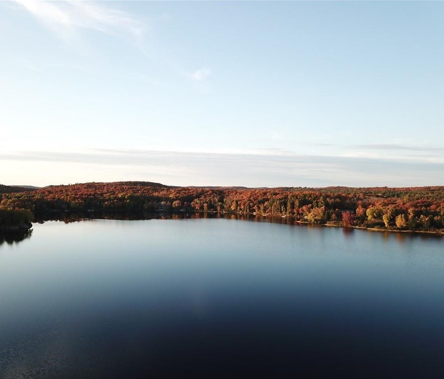 Aerial view of Ontario lake in autumn