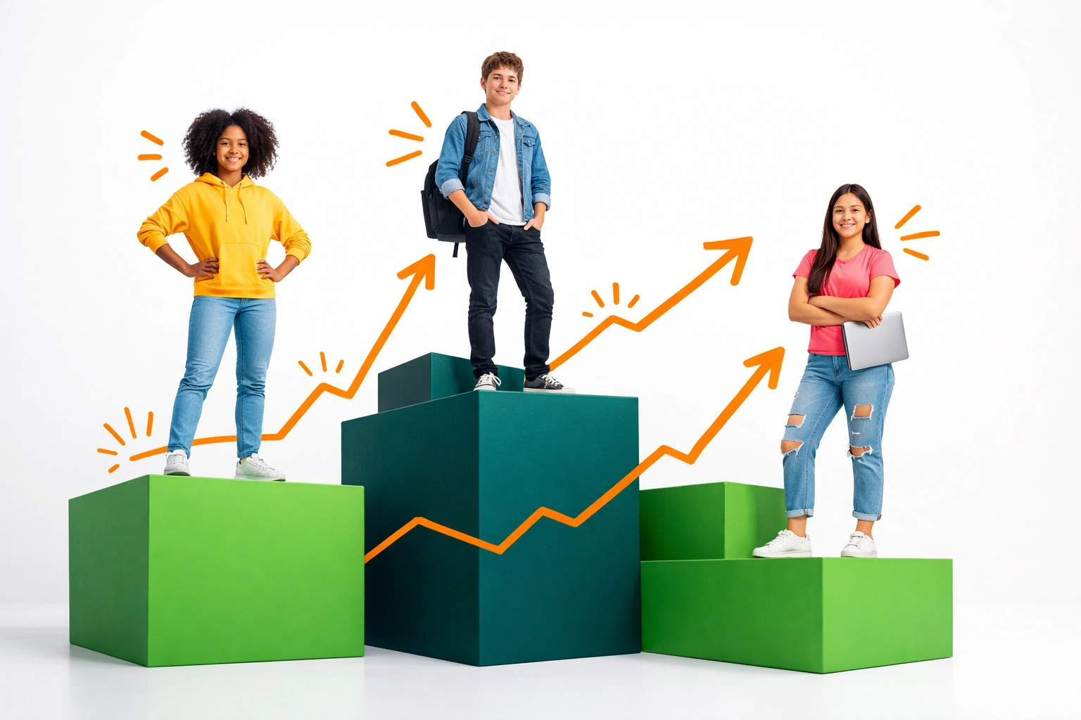 Confident teens on a symbolic path toward independence through Empower Kidz and Teenz life skills training.