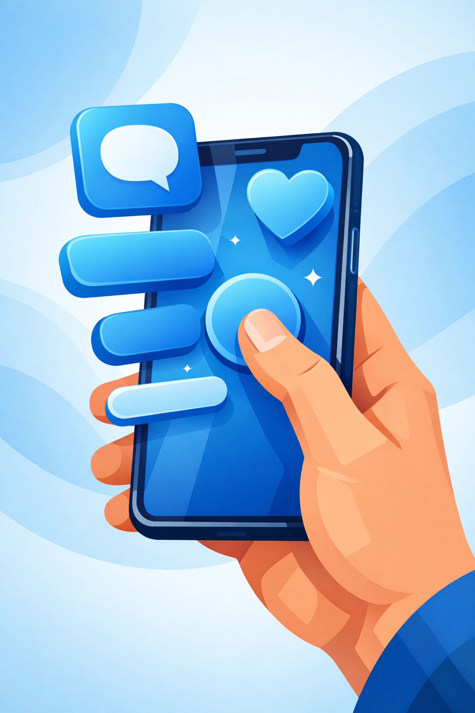 Mobile-first responsive web design illustration featuring tap-friendly buttons and an intuitive smartphone interface.