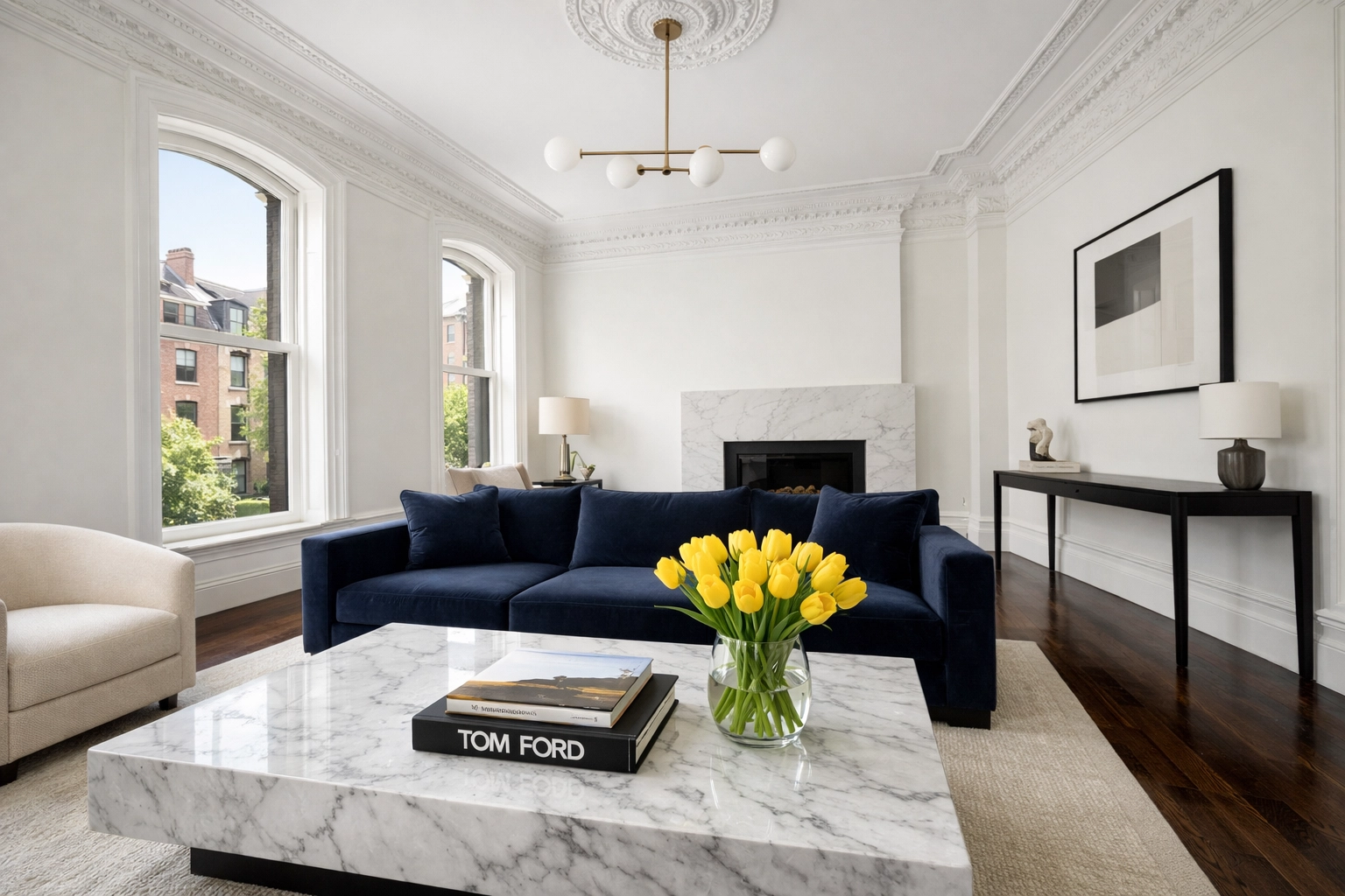 Clean and decluttered luxury Back Bay living room after an Apartment Cleaning Boston service.