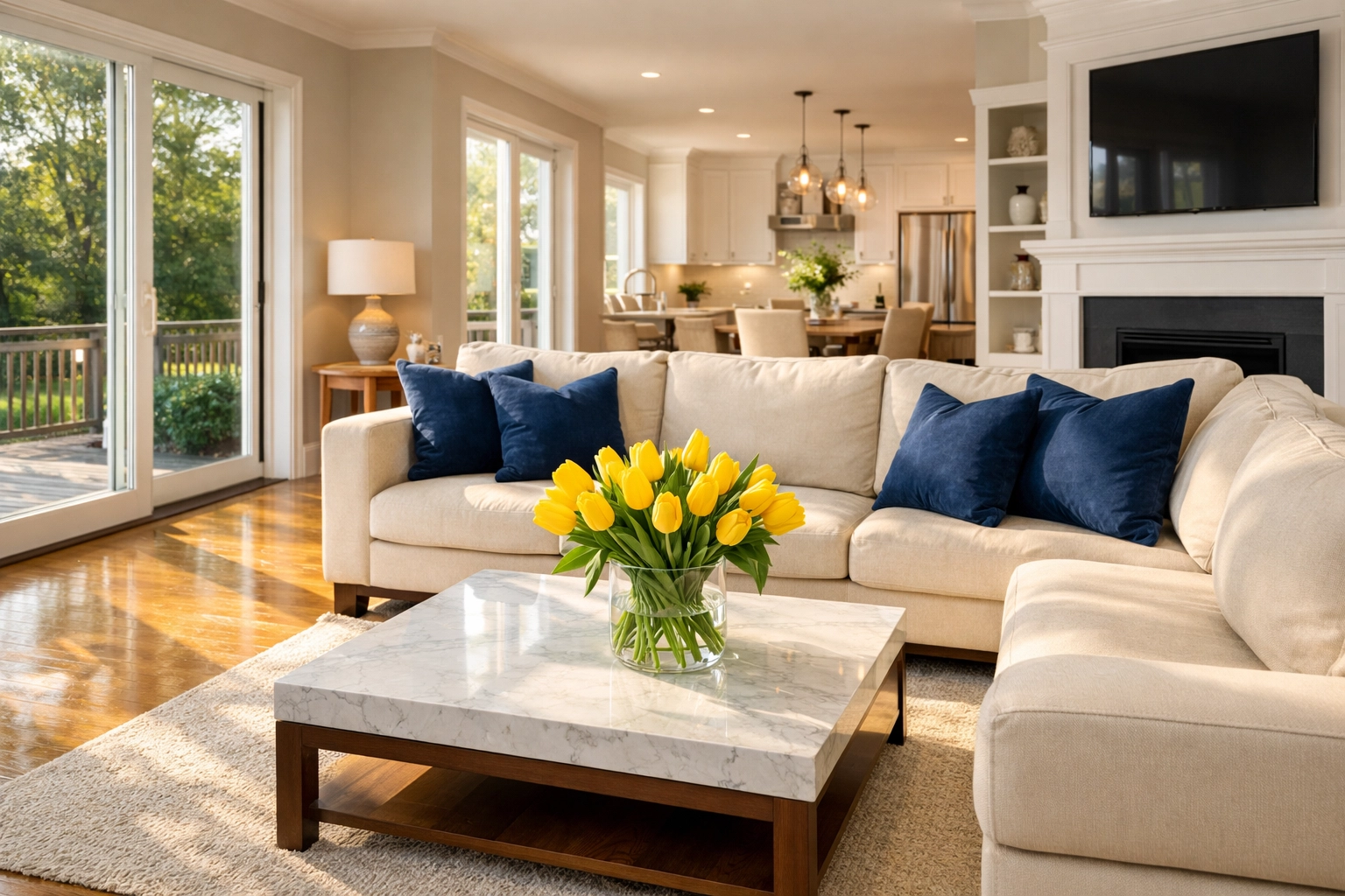 Impeccably clean living room featuring professional weekly house cleaning in MetroWest.