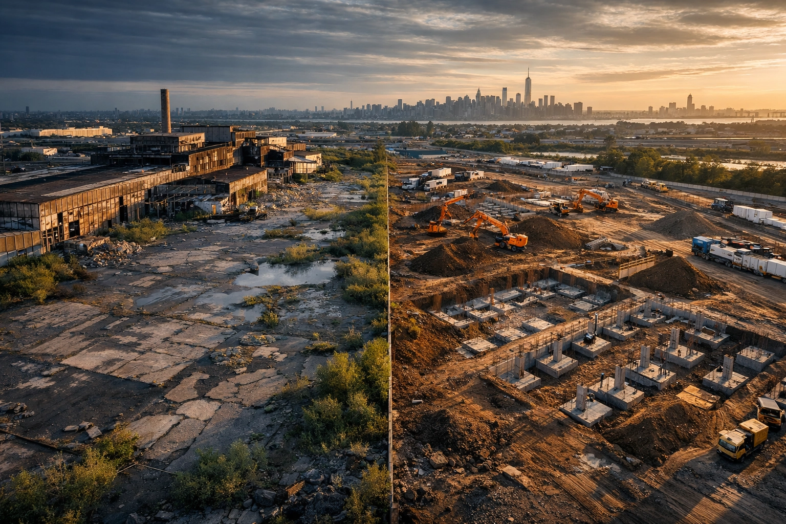 New Jersey brownfield site transformation from contaminated industrial property to active redevelopment