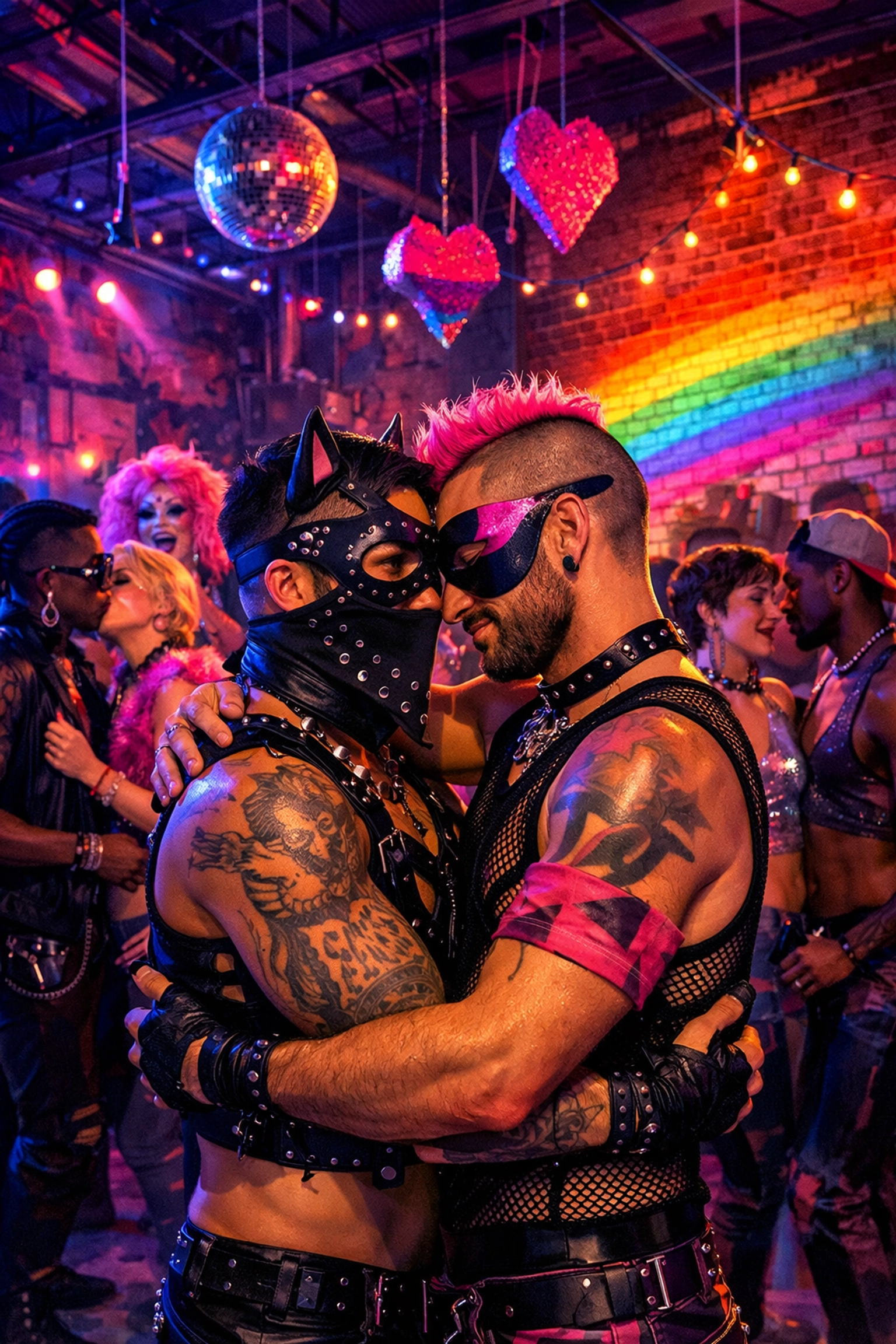 Queer Valentine's party at Brooklyn warehouse with LGBTQ+ guests celebrating love