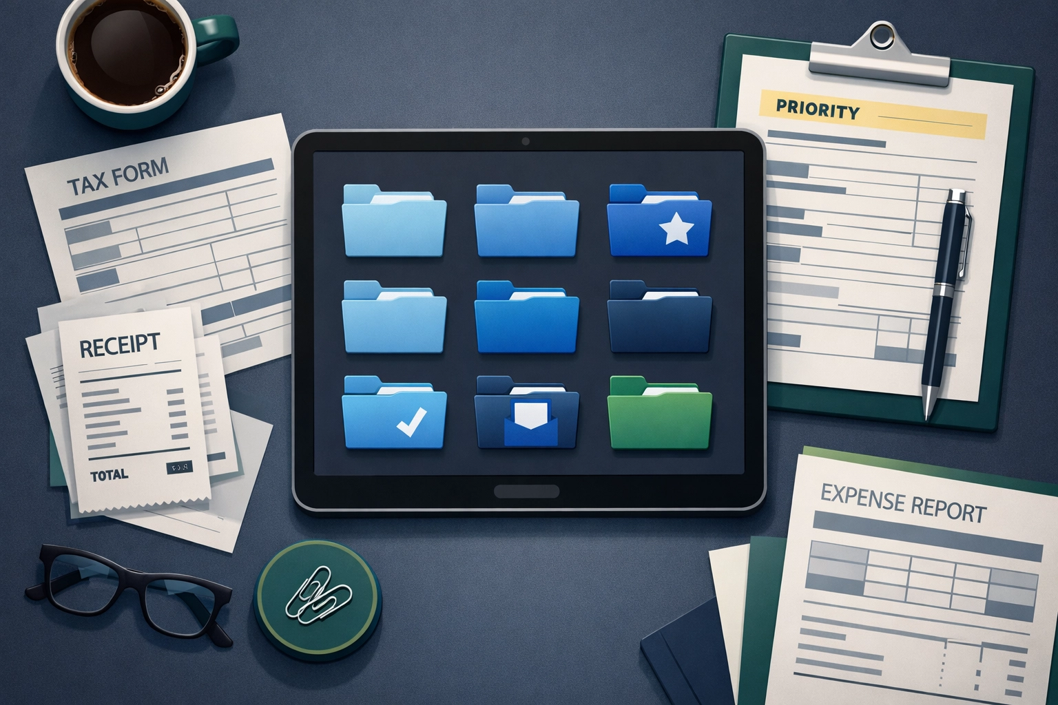 Organized tax forms and digital folders ready for same-day tax preparation in New Haven.