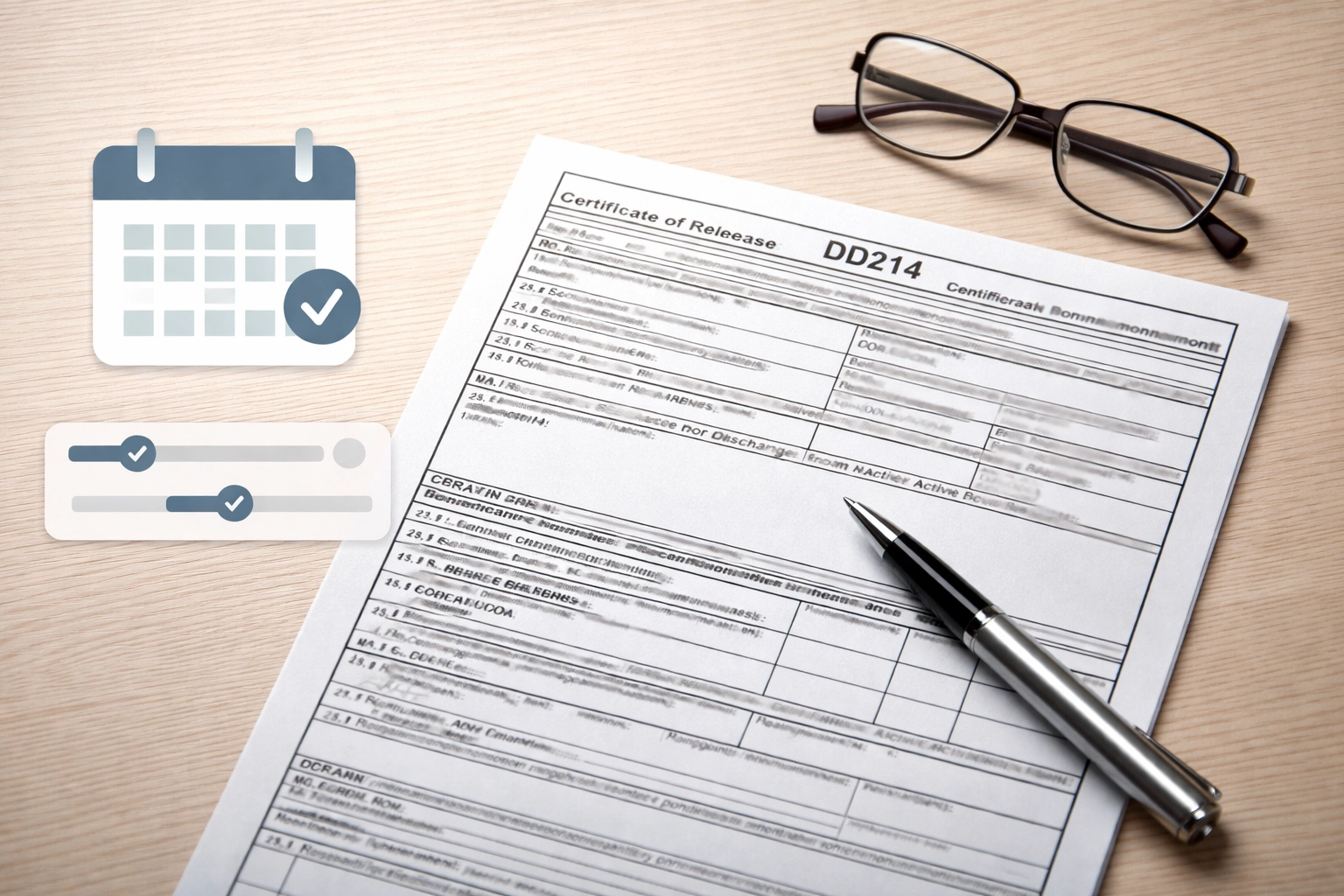 DD214 document showing service dates and timeline for veterans facility admission verification
