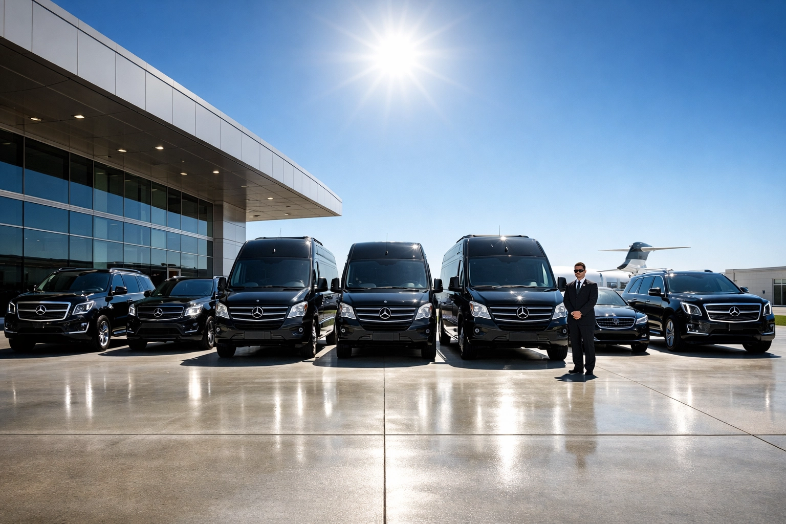 Luxury sprinter vans and SUVs providing premium ground logistics for Super Bowl hosting.