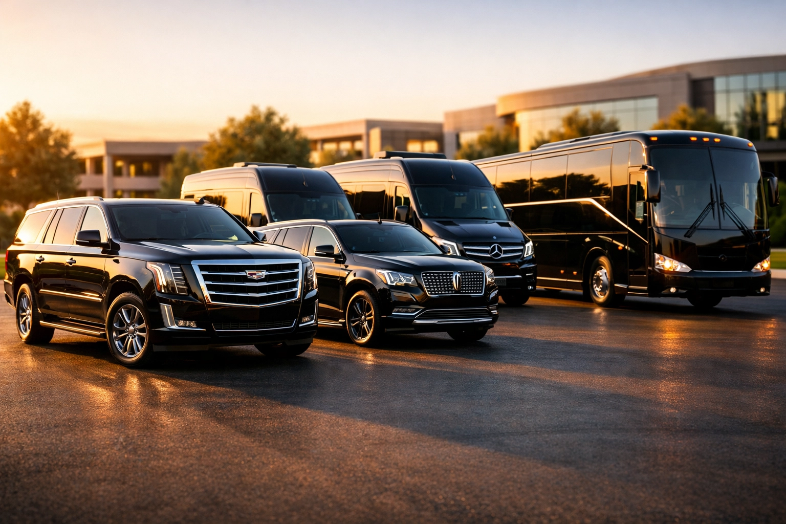 Luxury corporate fleet of SUVs, vans, and buses for Super Bowl transportation services