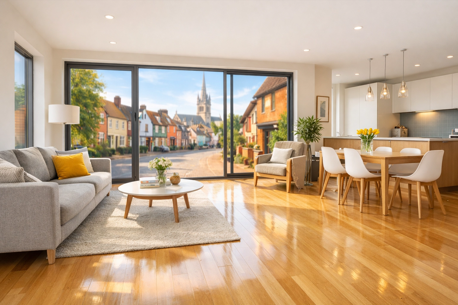 Spotless modern living room showing the high standards of professional cleaning companies in Norwich.