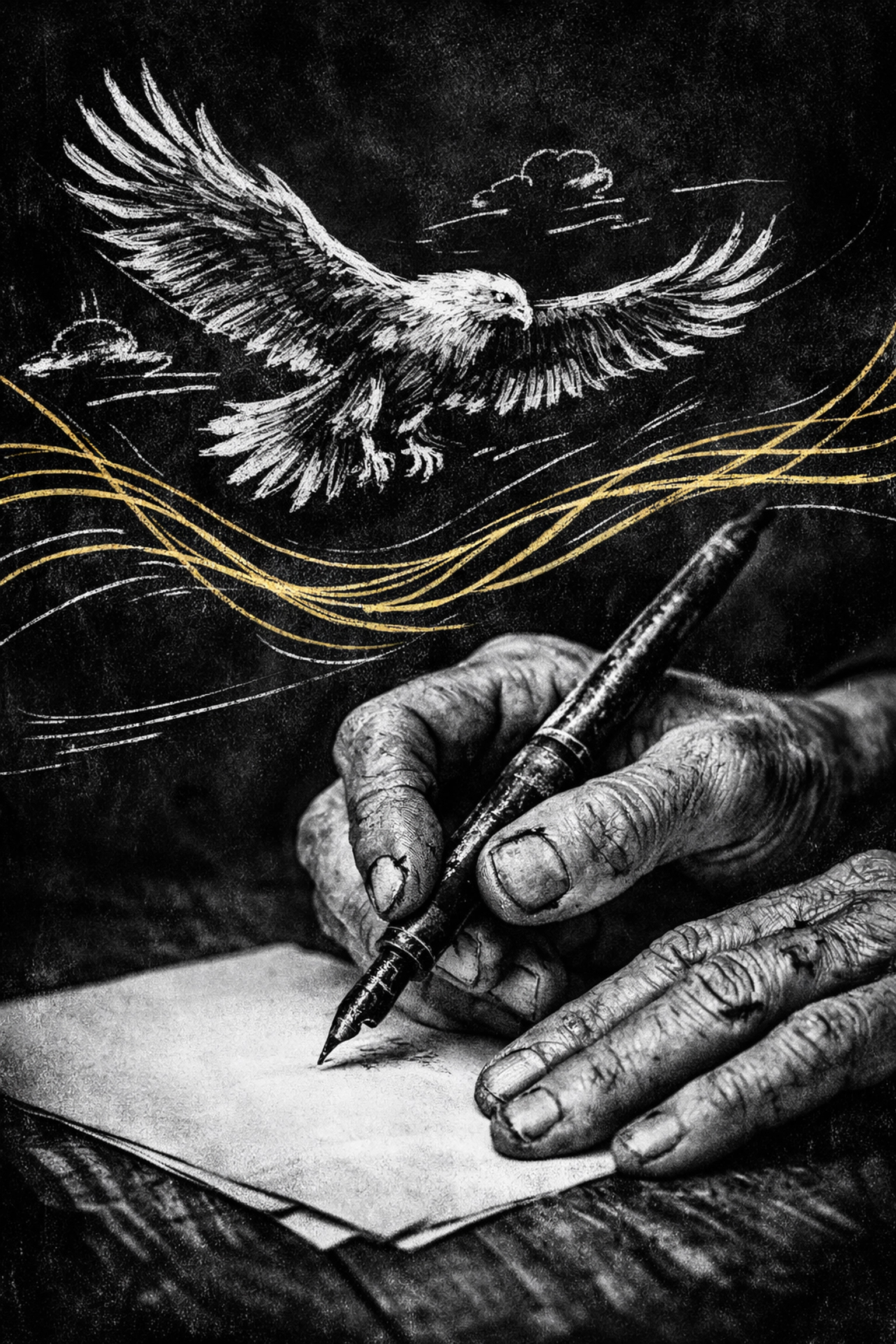 Weathered hands holding a pen, symbolizing storytelling for the older adult songwriting workshop in Canberra.