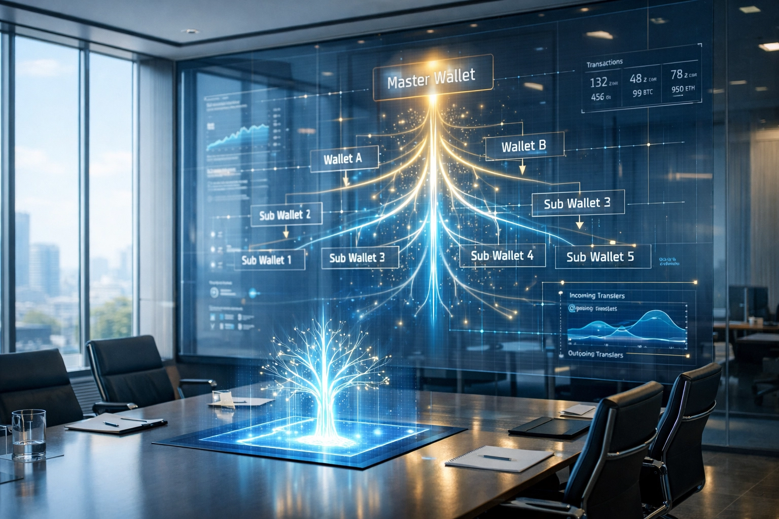 Enterprise master wallet system with sub-wallet hierarchy for multi-location business management