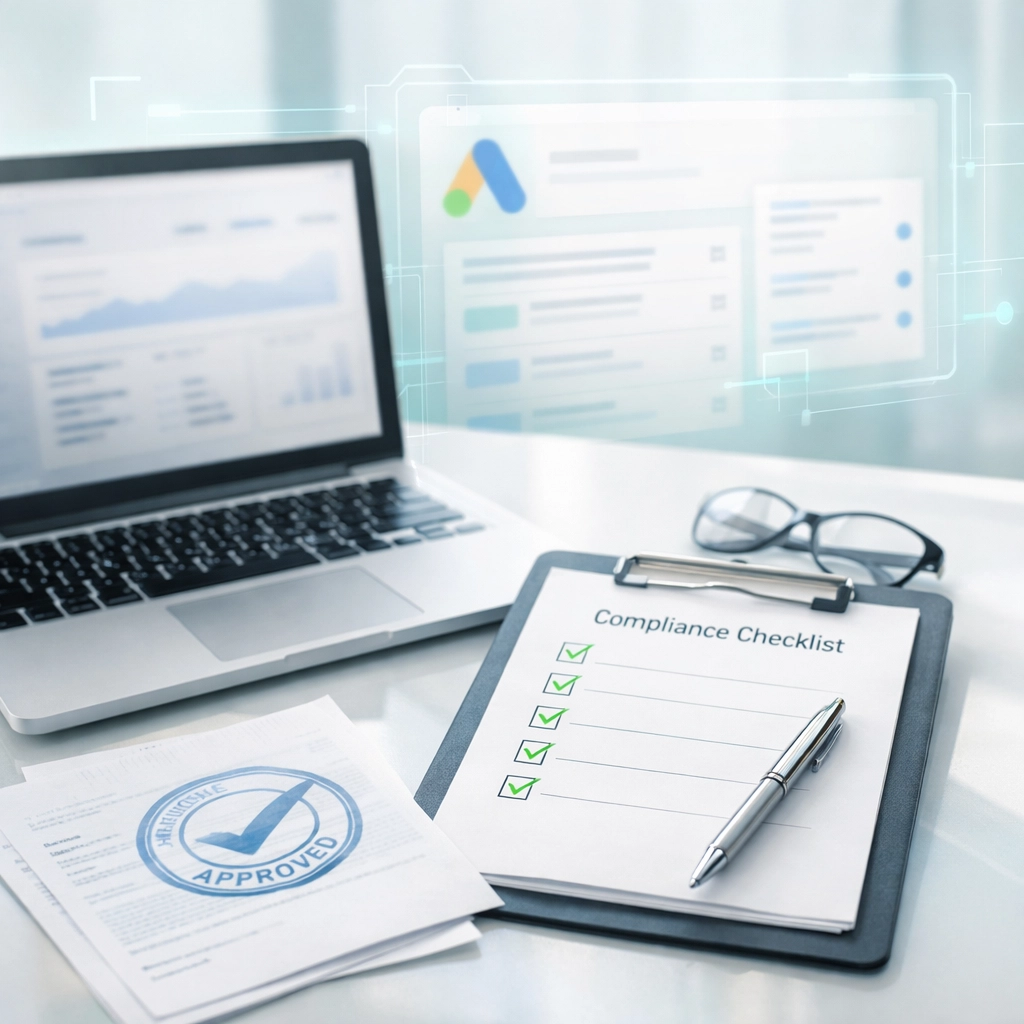 Modern office setup highlighting LegitScript 2026 compliance audits and digital healthcare marketing standards.