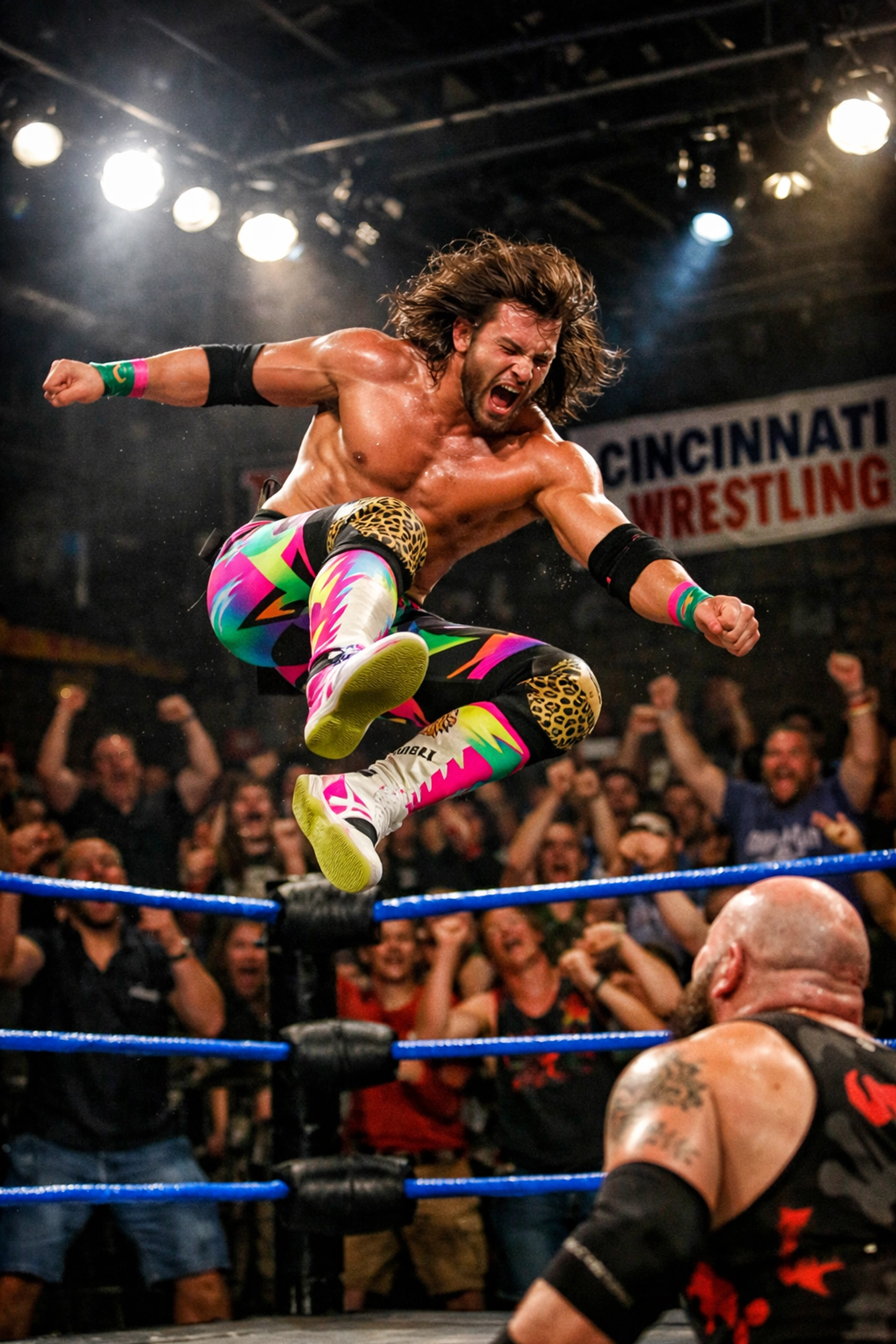 High-energy NWF professional wrestling match at a local event venue in Elmwood Place, Ohio.