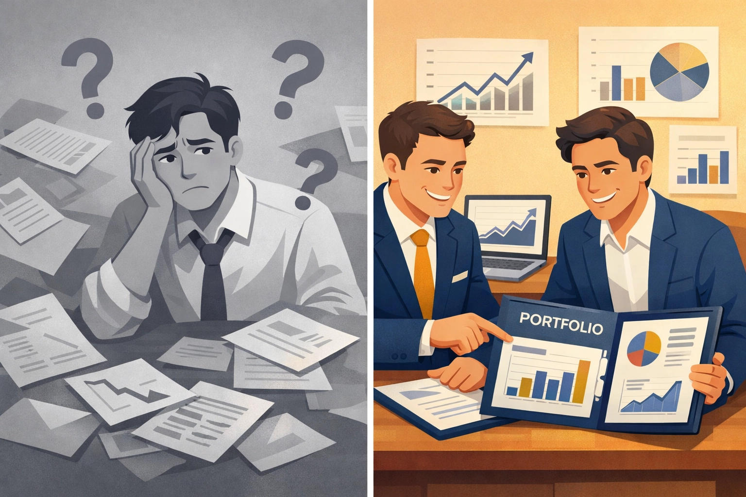 Accredited investor working with alternative investment specialist for portfolio clarity