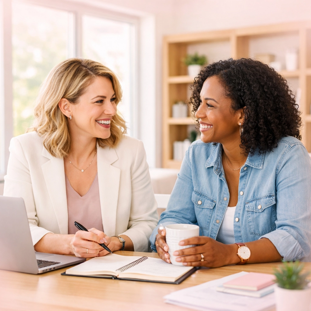 100% women-owned commercial cleaning team meeting with a local Cedar Falls business owner.